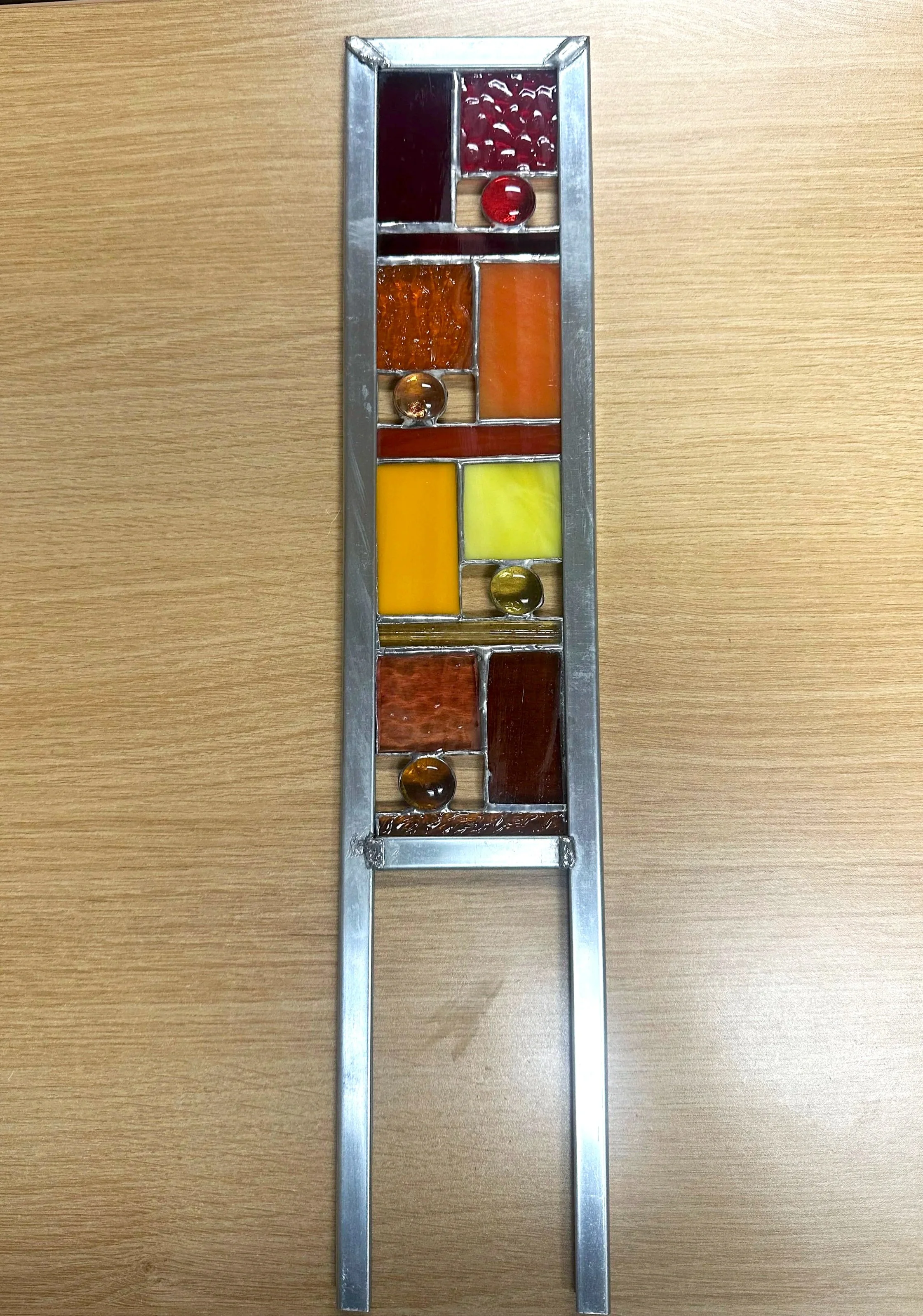 Fall color stained glass yard ornament