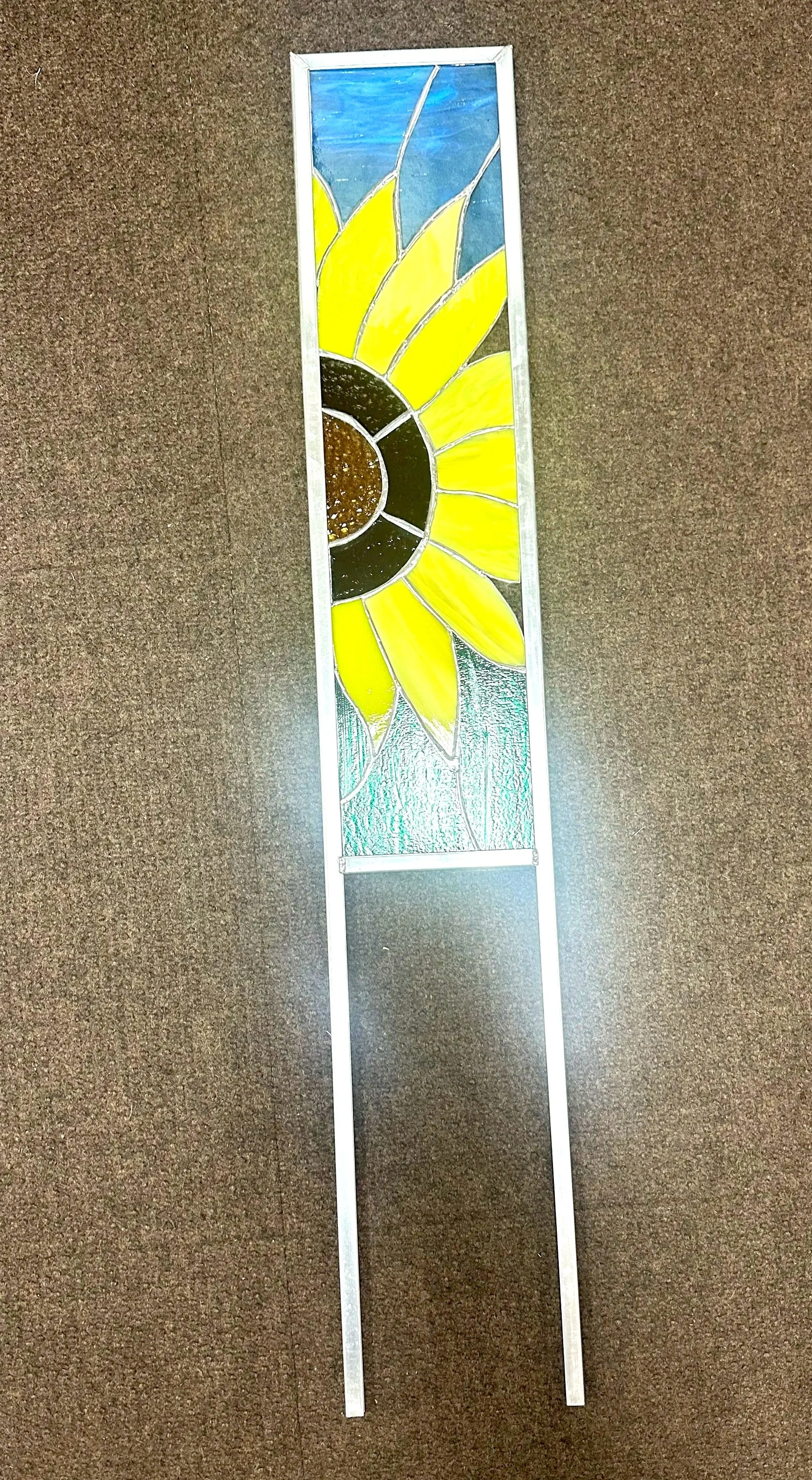 Large sunflower color stained glass yard ornament