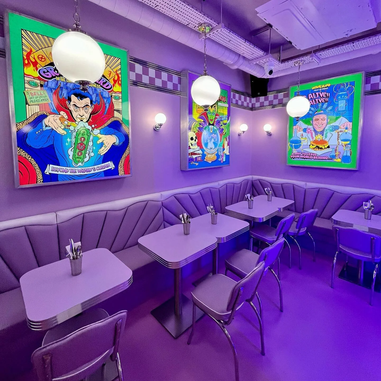 Wonderland! Meat vs. Plants restaurant is open for business. @wonderland.soho #burgerrestaurant #oldcomptonstreet #americandiner #veganlife #lgbt #purpledesign