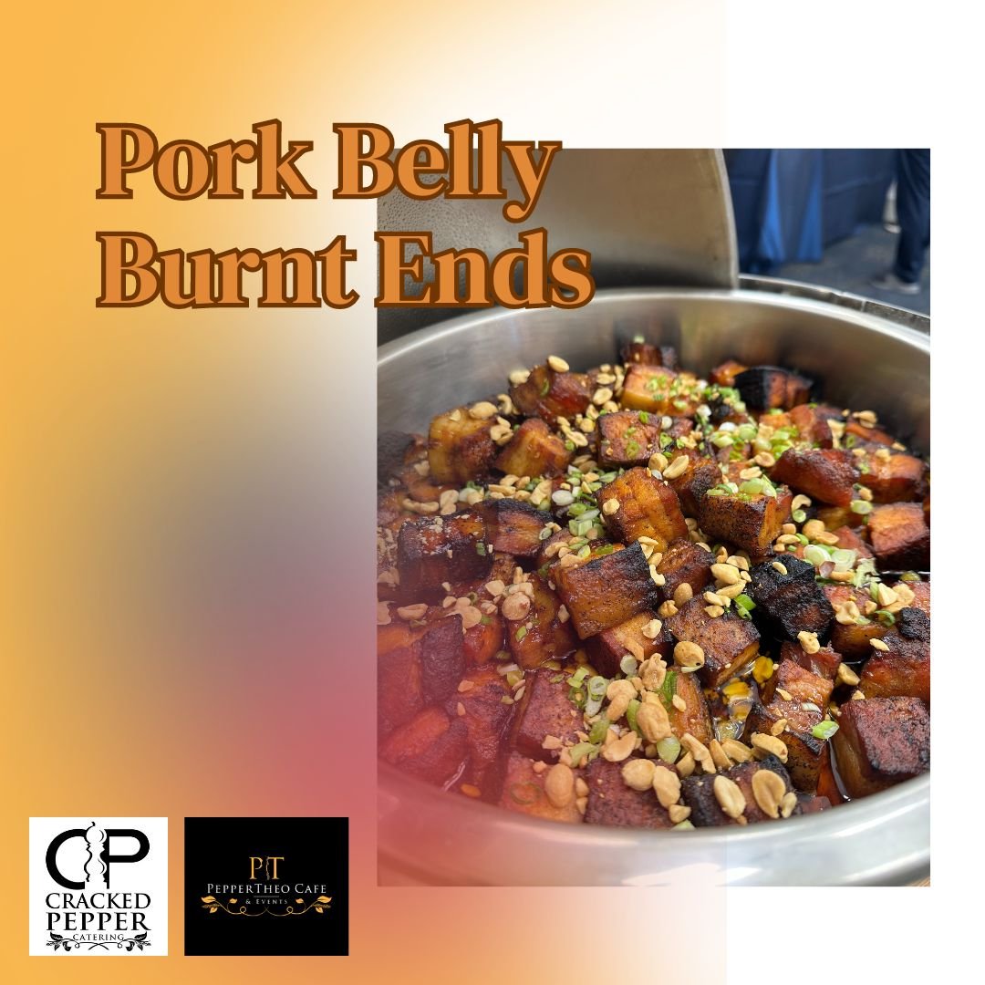 A savory treat!  Our pork belly is braised slowly with sweet chili sauce, then finished with scallions and crushed peanuts.  You got to try 'em!  Have them at your next party!  Reach out to see all of the delectable eats that we can provide.  info@cr