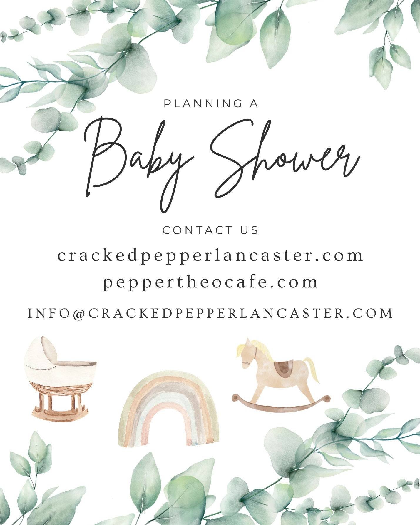 Planning a baby shower?  Throwing a gender reveal party?  Having a sip-and-see?  Let us help!  @crackedpepperlancaster and PepperTheo Cafe &amp; Events can take care of all of the details.  Start the conversation with us at info@crackedpepperlancaste