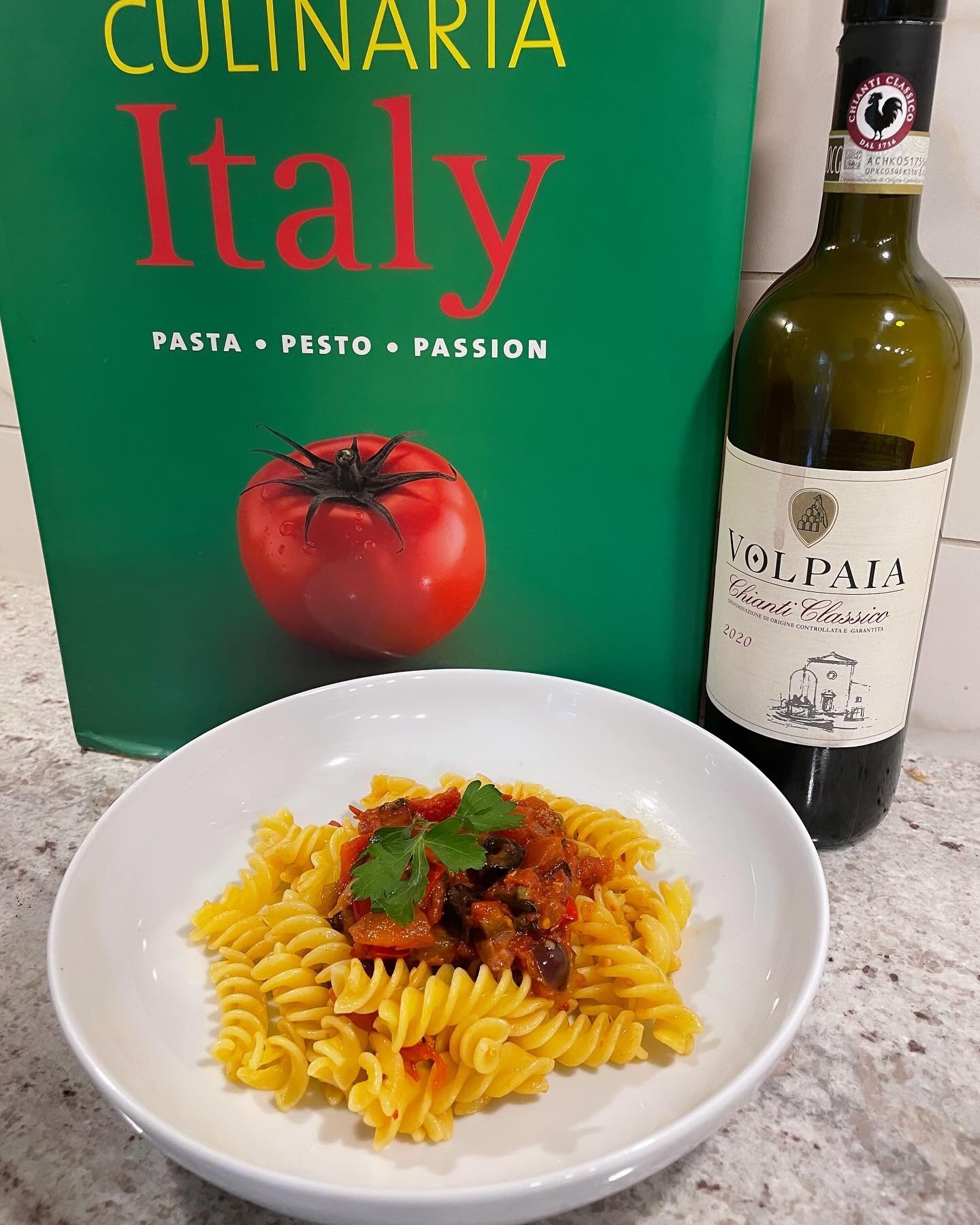 A Classico match! Pasta puttanesca and Volpaia Chianti Classico 2020. #cbcsoulvines #soulvinesomm #chianticlassico #italianstyle #redwine #sangiovese