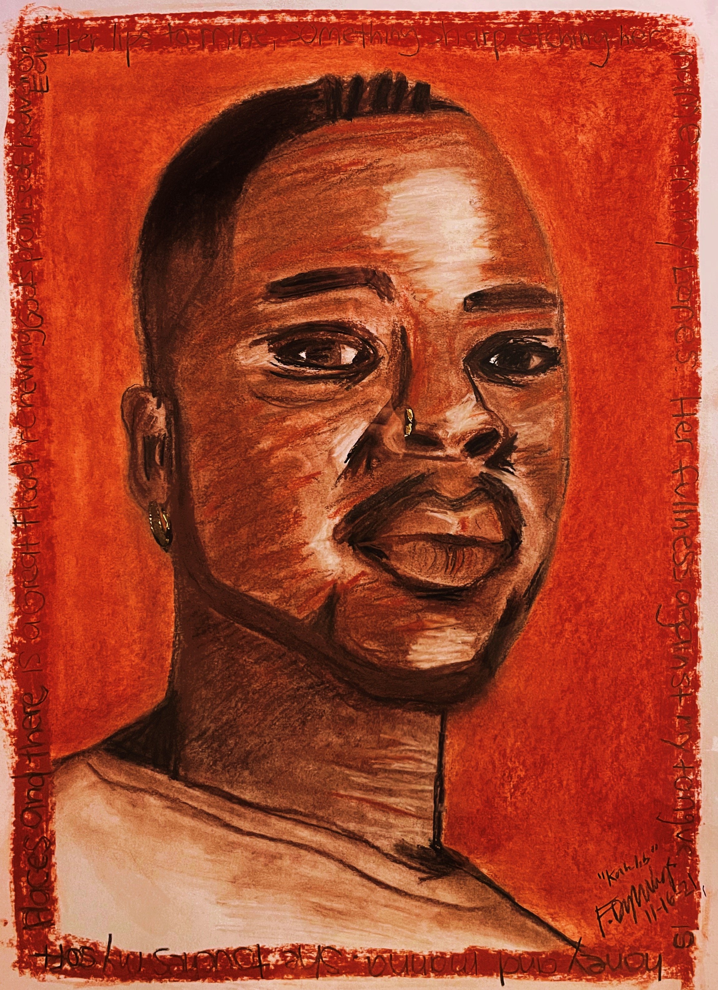 Portrait of Kahlib, Charcoal and Conté on Paper, 18"x24"