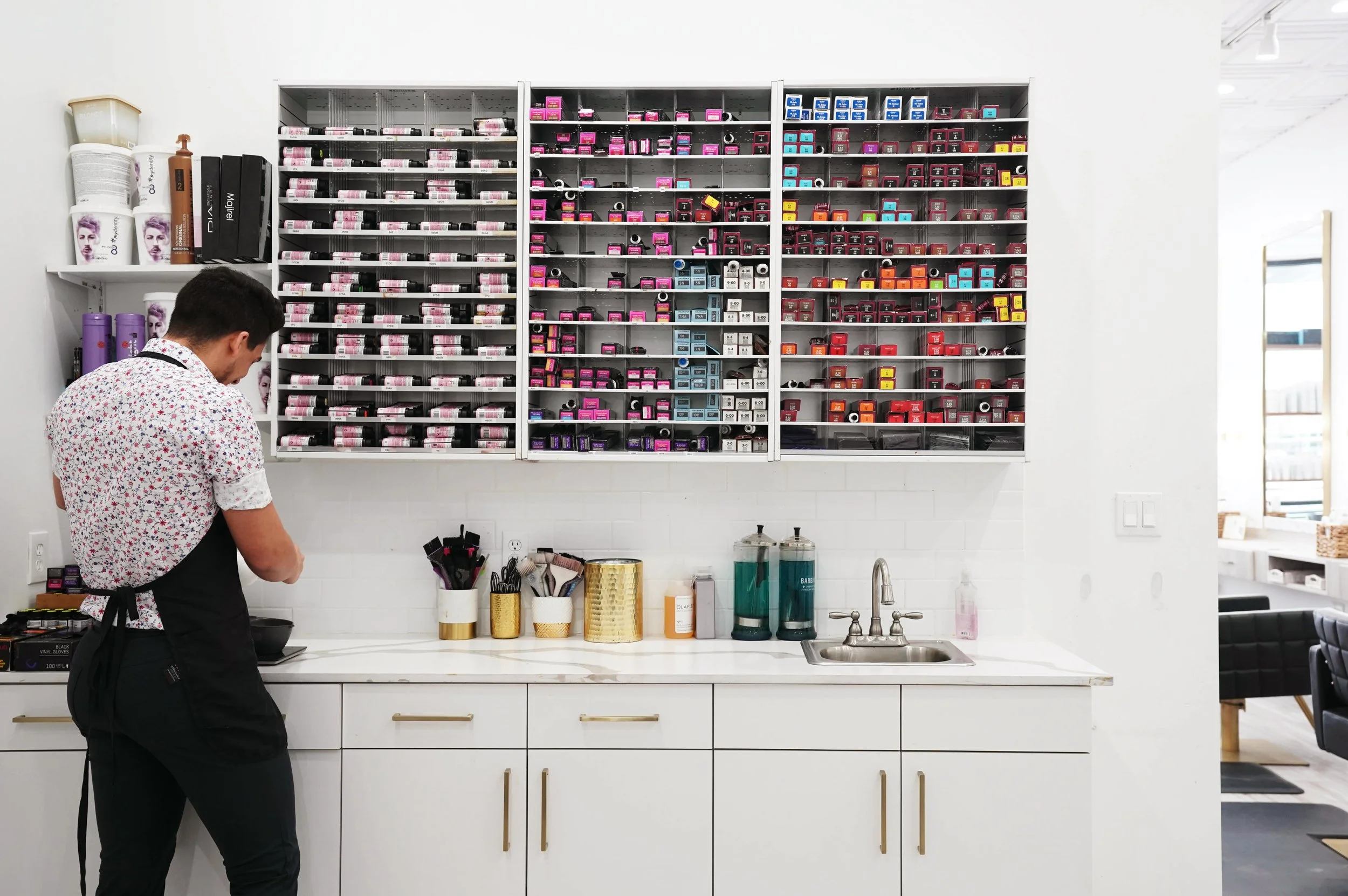 Modern hair studio interior design shelves