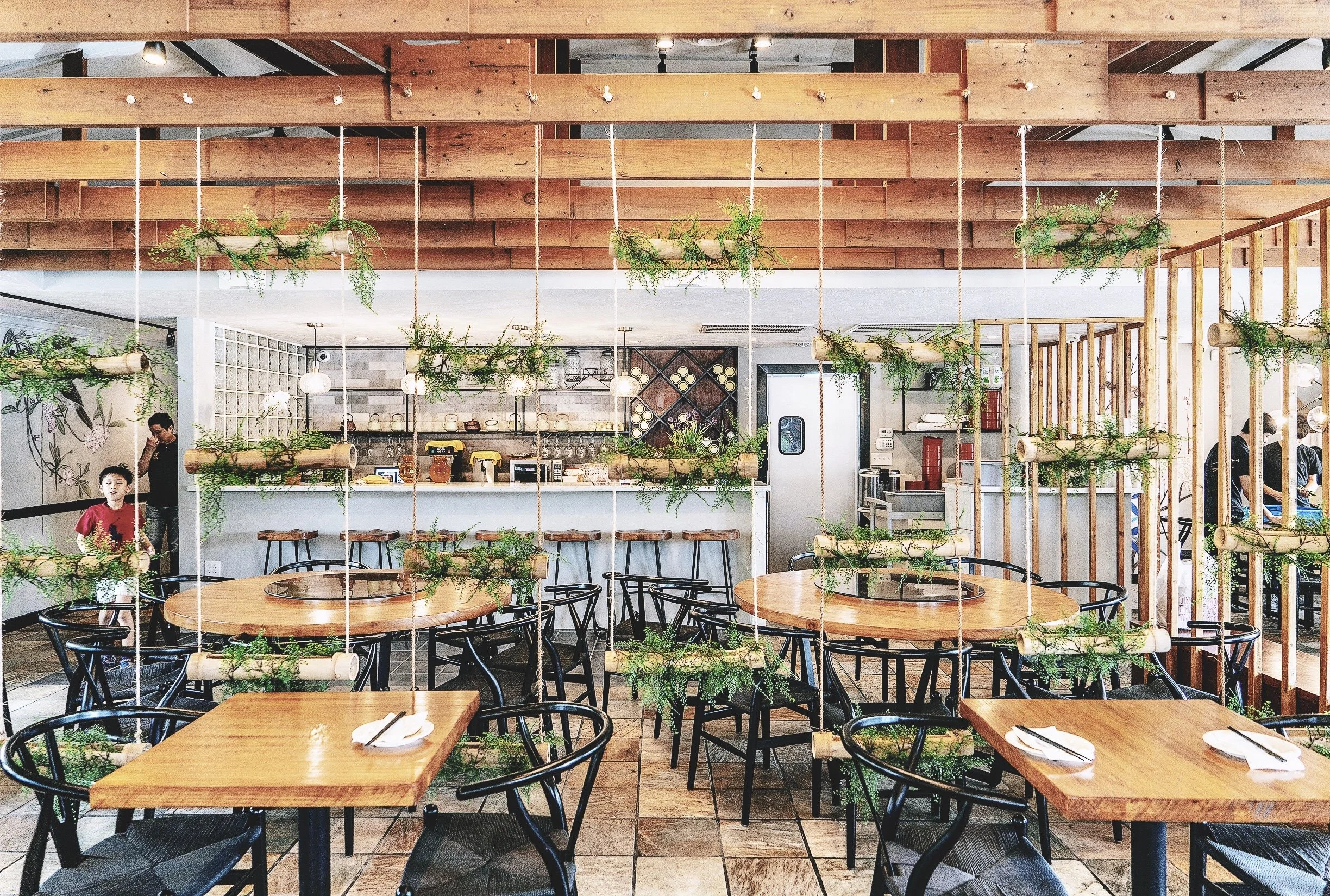Modern restaurant  interior design plants 