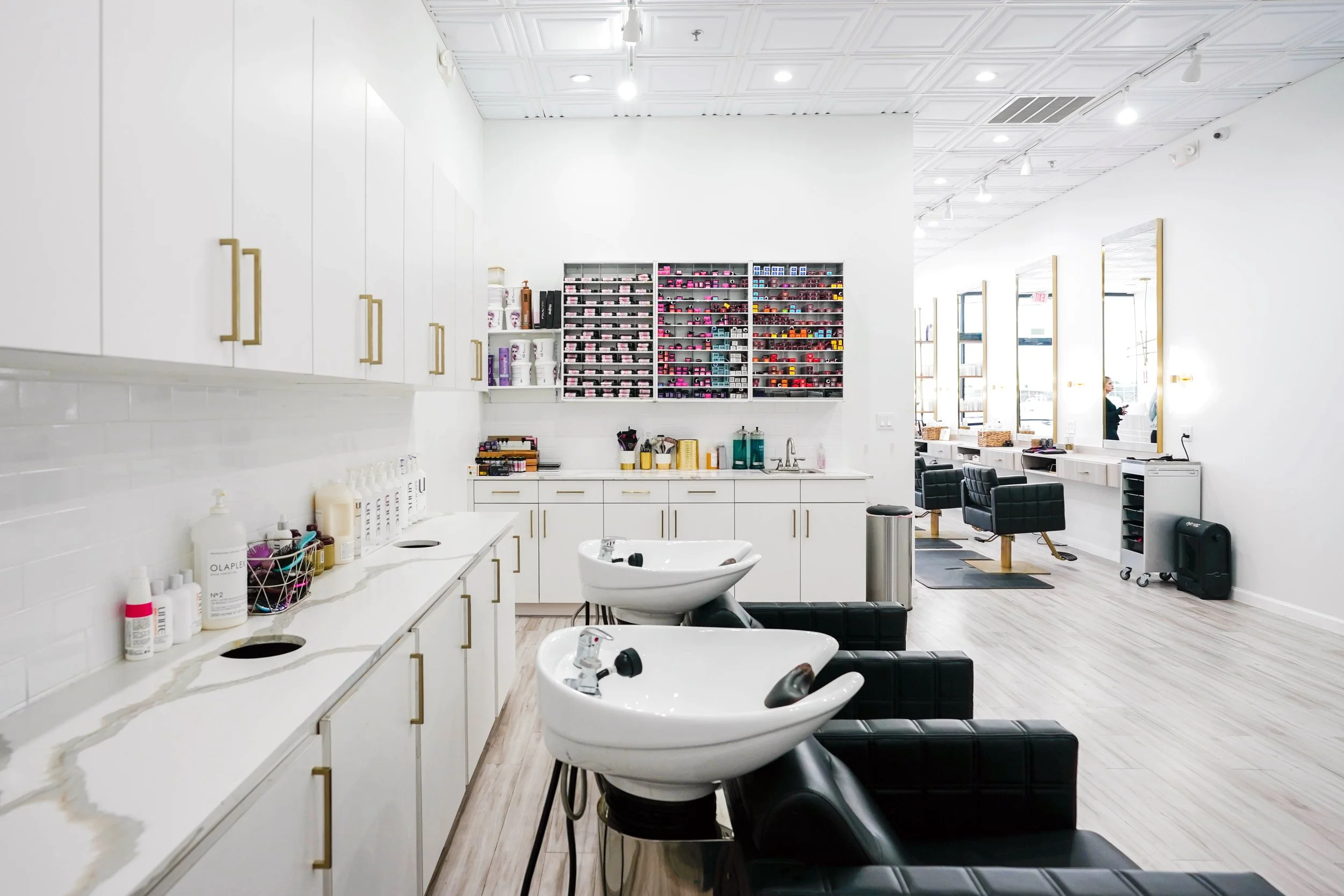 Modern hair studio interior design wash