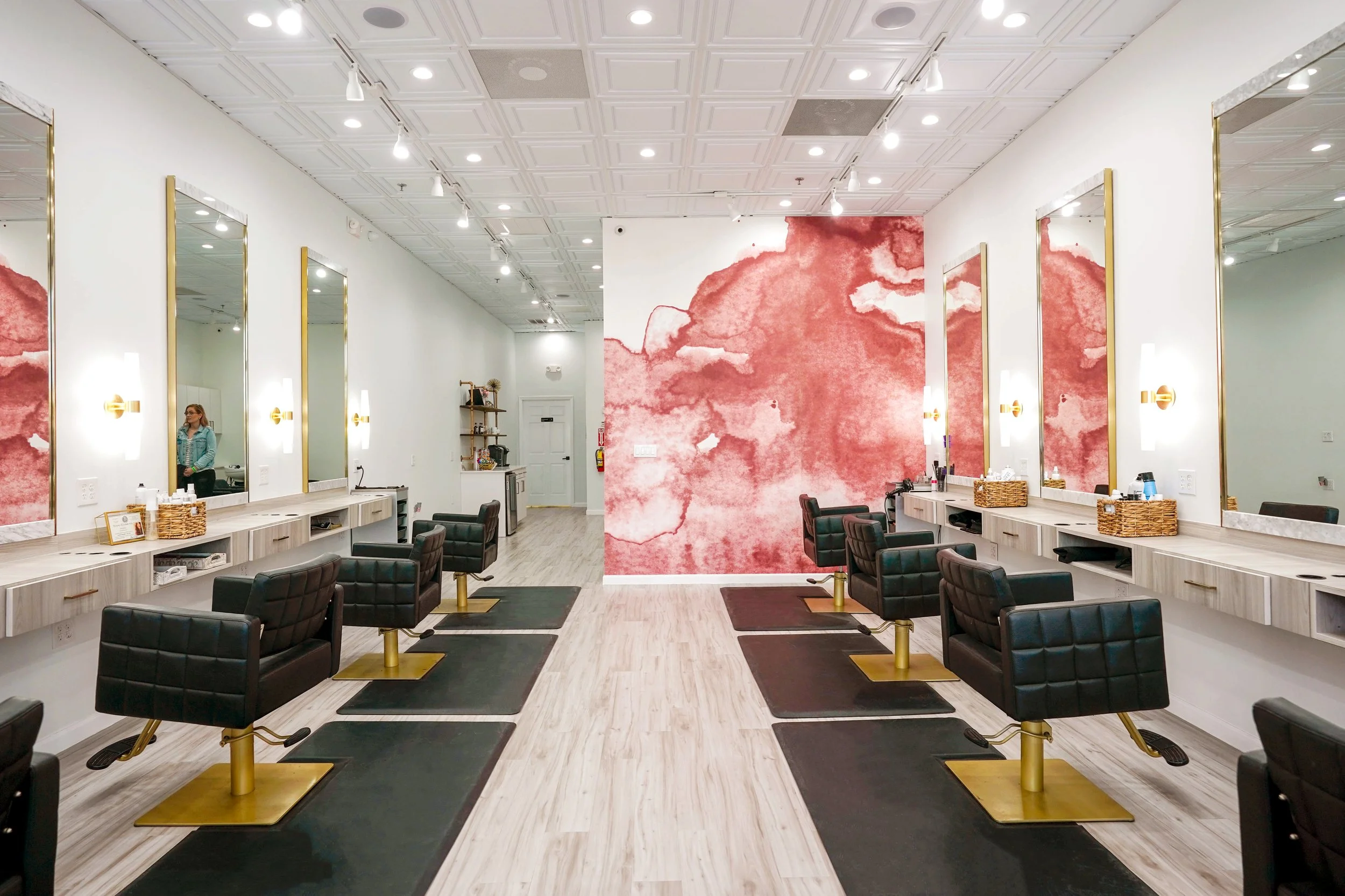Modern hair studio interior design pink wall art