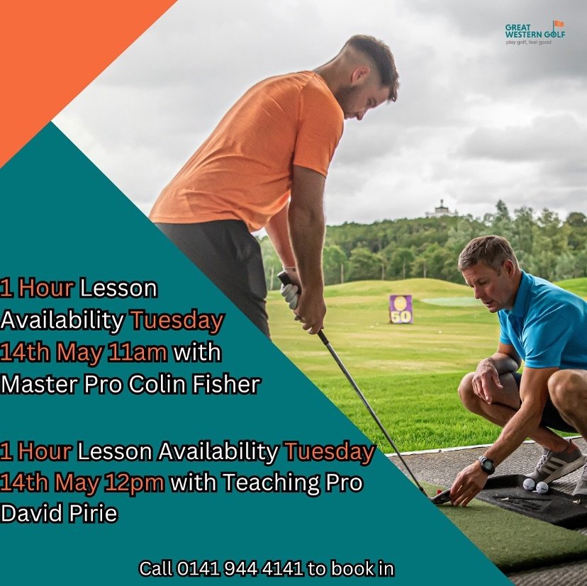GO GO GO ⏰🏃 We have last minute availability for lessons with both Colin and David tomorrow! Book your lesson in before it&rsquo;s too late!

Call on 0141 944 4141 to book. Email us at info@greatweaterngolf.co.uk or DM us for any questions!