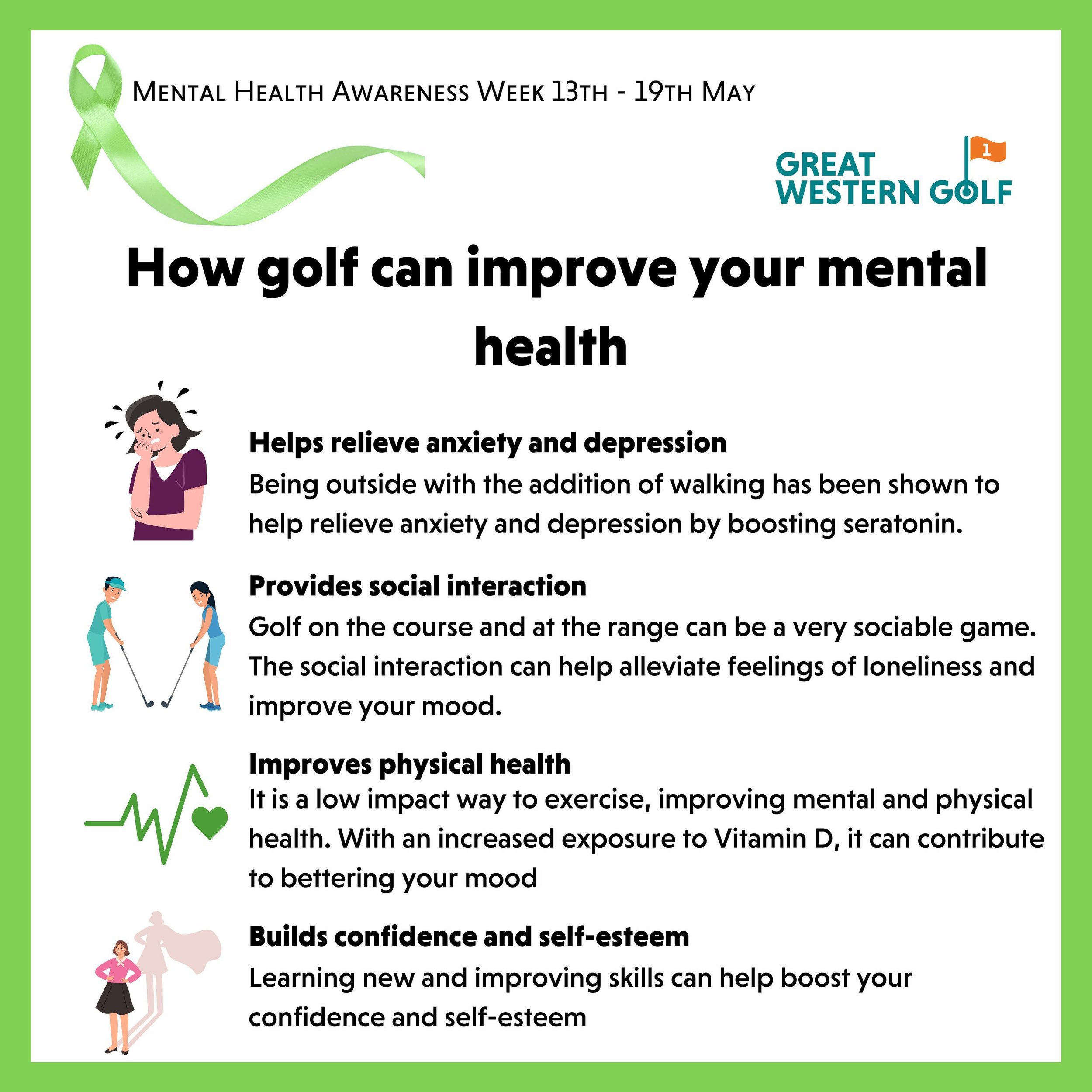 💚 MENTAL HEALTH AWARENESS WEEK 💚
As mental health awareness week draws to a close, we wanted to recognise just how important your mental health is. Each year, 1 in 3 people in Scotland will face mental health problems. And here at Great Western Gol