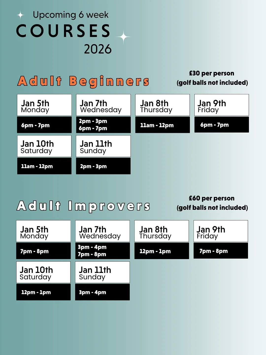Get ready to tee off! Our Q1 2026 group golf courses are now live! Perfect gift idea for golfers seeking improvement or newcomers eager to learn in a supportive group environment!