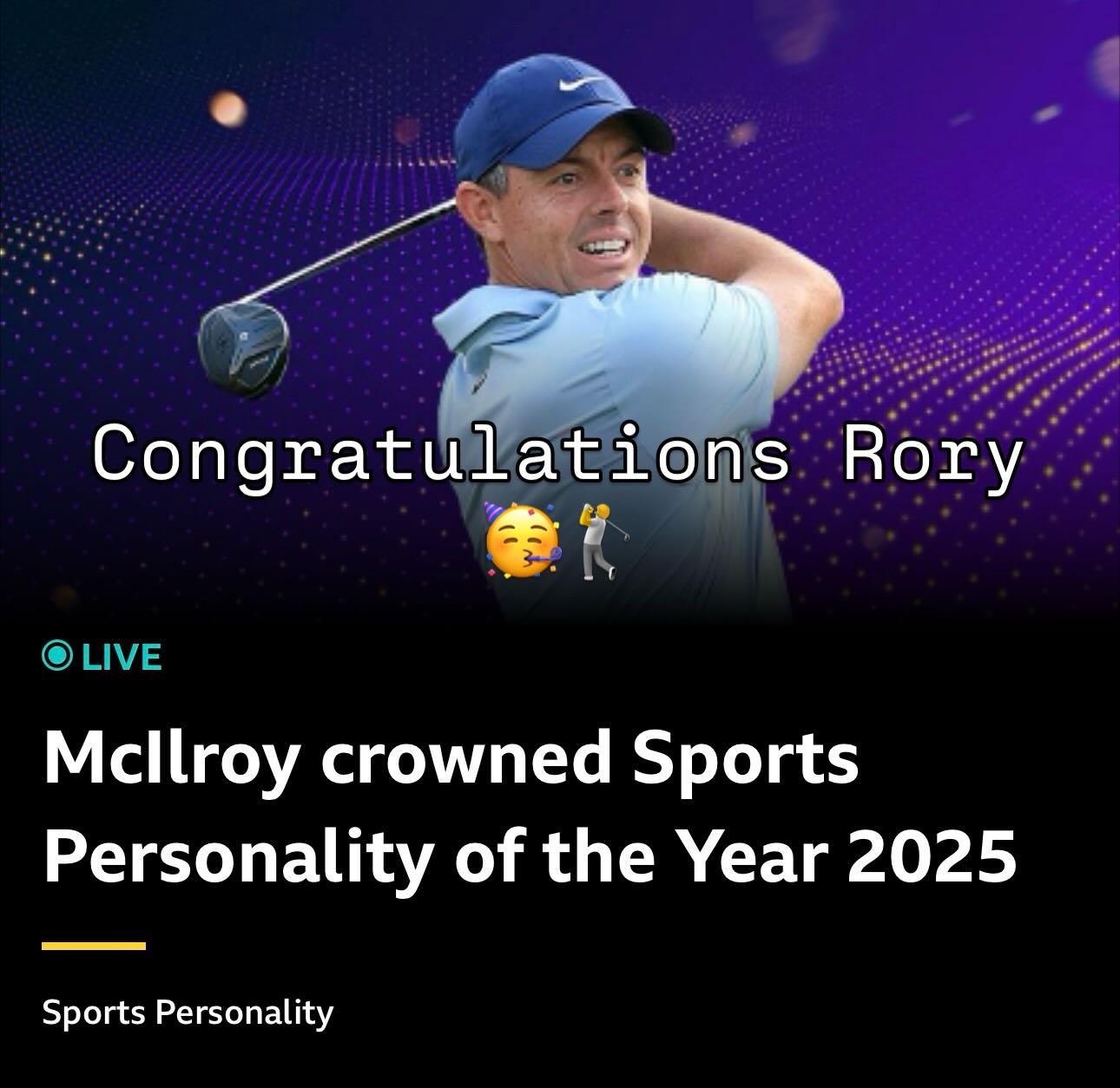 Well done to @elliekildunne as runner up &amp; @lando maybe next year. Congratulations also to Team of the year @rydercupeurope. Well done @bbcsport #spoty