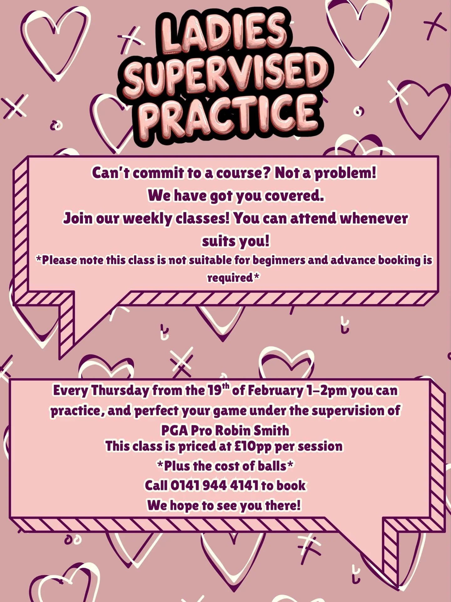 Prefer a flexible schedule? Book our weekly ladies supervised practice sessions with an our PGA Pro Robin Smith on a week-to-week basis online or by calling 0141 944 4141 🩷🏌️&zwj;♀️