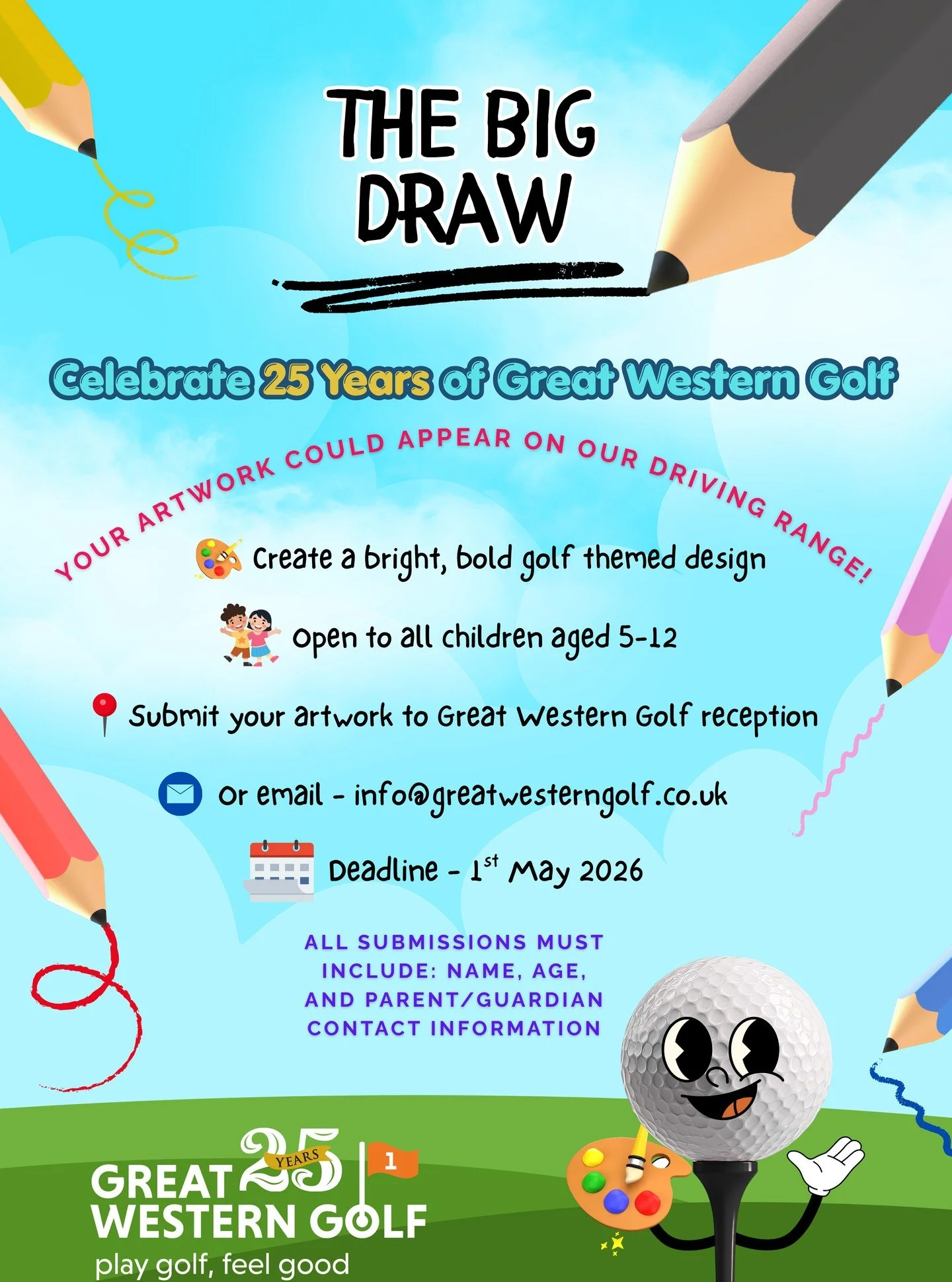 To celebrate 25 years of Great Western Golf, we&rsquo;re launching &ldquo;The Big Draw&rdquo; 🎨⛳️

Local children are invited to design bright, bold artwork for our driving range markers - with winning designs professionally displayed for everyone t