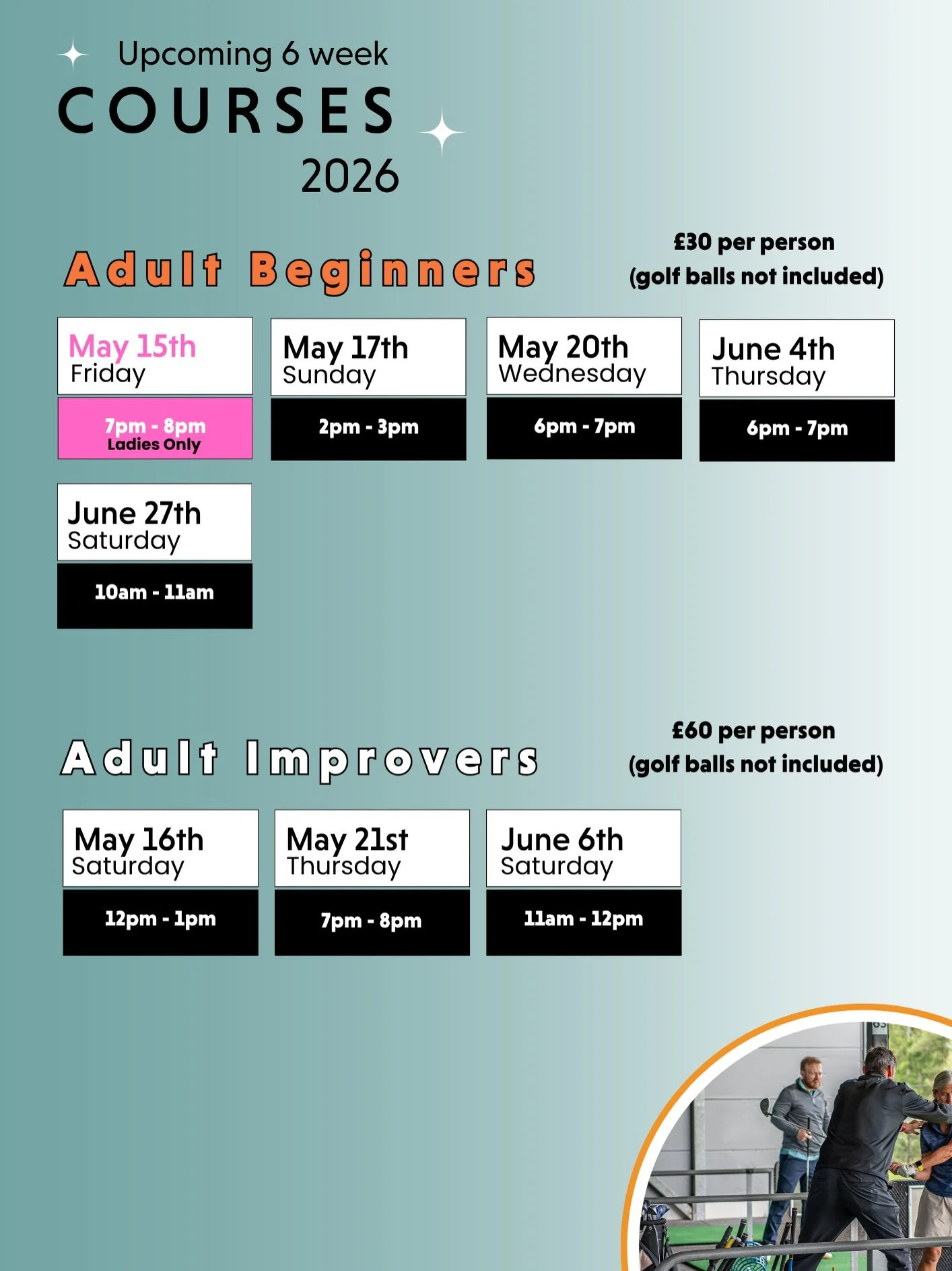 MORE DATES ADDED DUE TO POPULAR DEMAND!!! Exciting news! Our Adult &amp; Junior 6 week group classes are now available for booking! Secure your spot online NOW! 🏌🏻&zwj;♂️ 💻