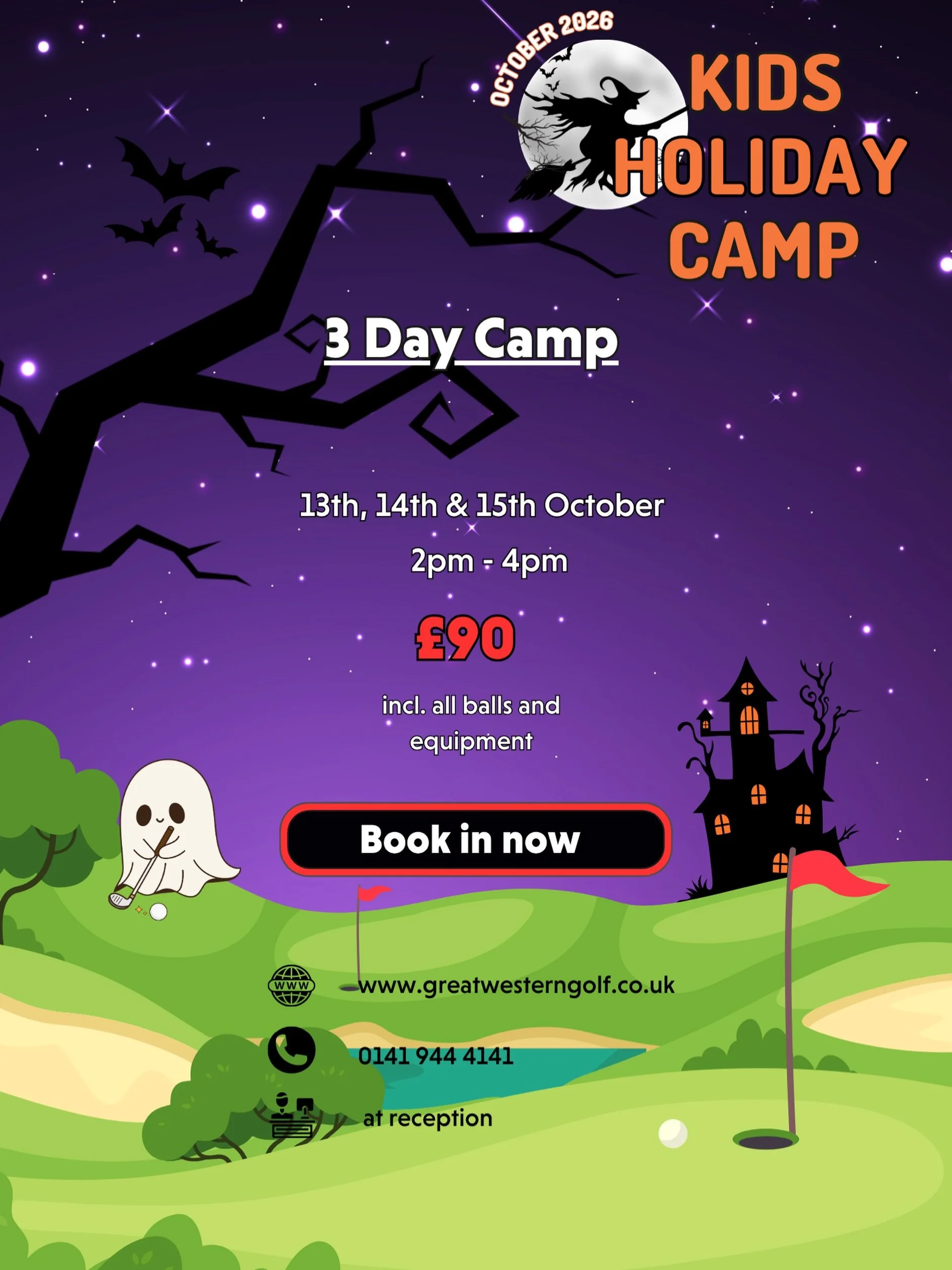 🎃⛳ JUNIOR HOLIDAY CAMP! 👻

Looking for something fun for the kids this October? Our 3 Day Junior Holiday Camp is back! 🏌️&zwj;♀️🏌️&zwj;♂️

📅 13th, 14th &amp; 15th October
⏰ 2pm - 4pm
💷 &pound;90
⛳ All balls &amp; equipment included

Perfect for