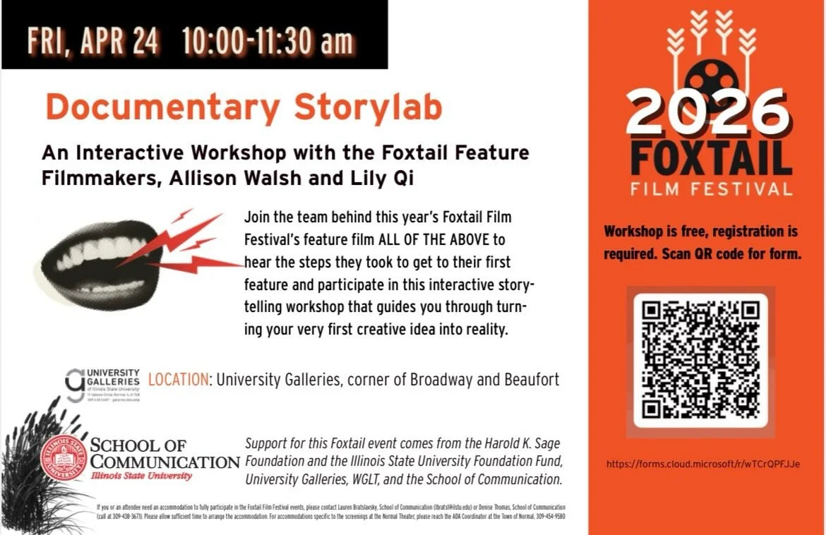 Register now! Limited spots!

Copy &amp; paste this link into your web browser to put your name down. 

http://bit.ly/3ODkIbo 

#midwestfilm #illinoisstateuniversity #alloftheabove #foxtailfilmfestival #studentfilm