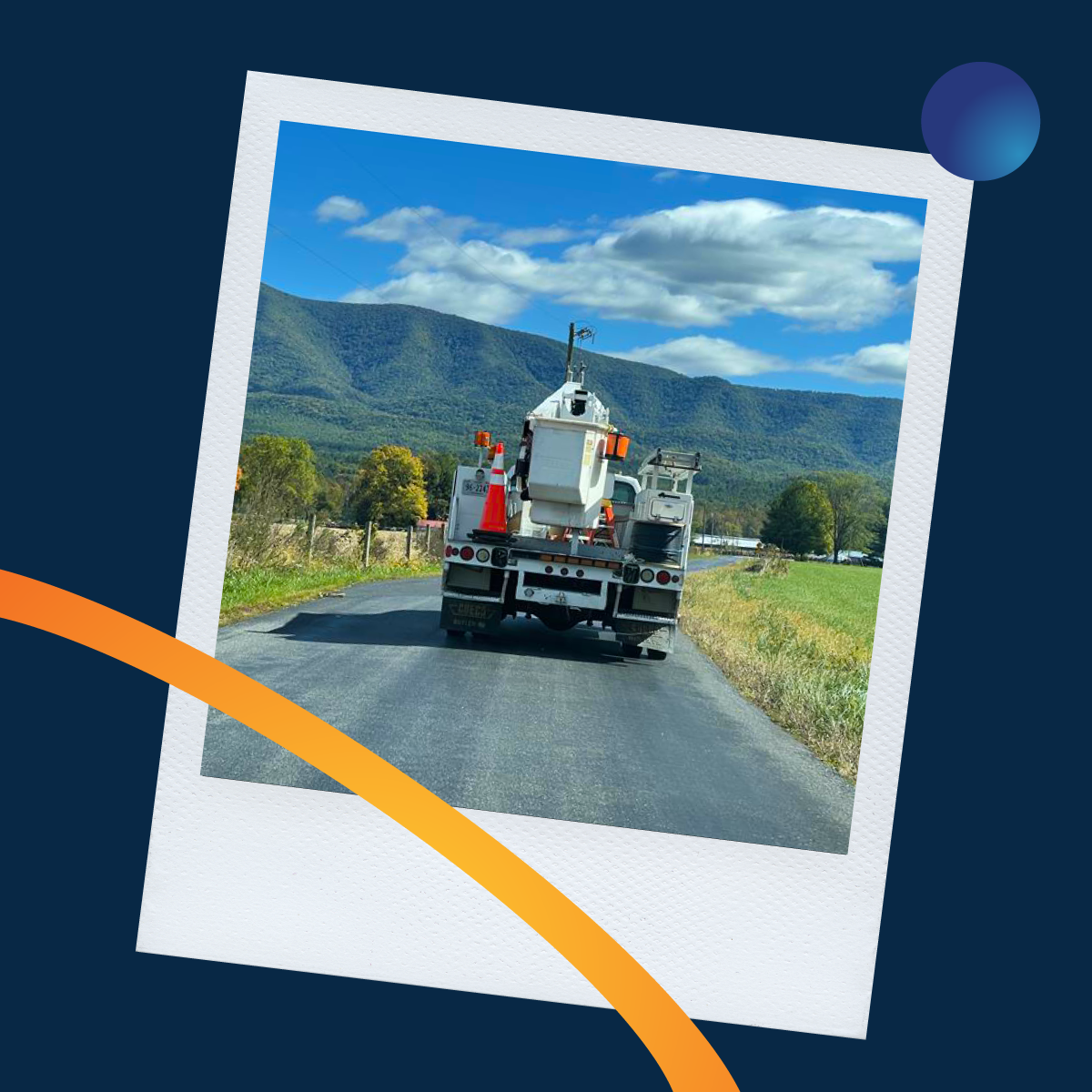 Lingo Networks service bucket truck driving through Highland County Virginia