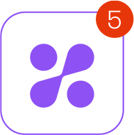 A purple icon with four rounded shapes inside a square border, and a red notification bubble with the number 5 at the top right corner.