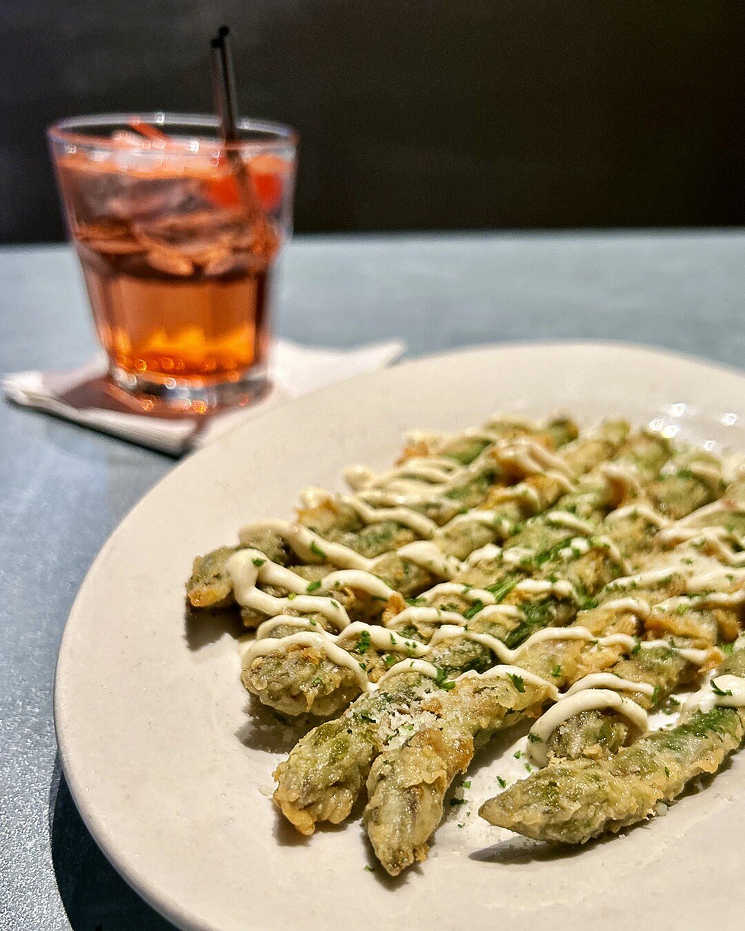 Weekend dinner plans? Look no further! We have you covered with our delicious weekend dinner specials and fresh crafted cocktails. 

Fried Asparagus with Roasted Garlic Aioli
Asparagus Spears Breaded in Seasoned Flour and fried. Topped with a Roasted