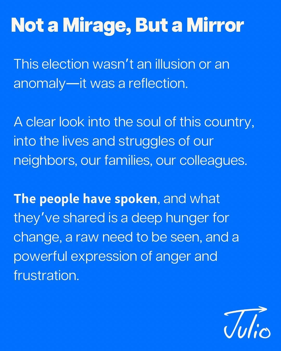 🙏🏽 Not A Mirage, But A Mirror 🙏🏽

This was my journal entry today and I thought I&rsquo;d share it for anyone who may also feel similarly. 

Love you all 💙☺️ 

#election #resilience #leadership
