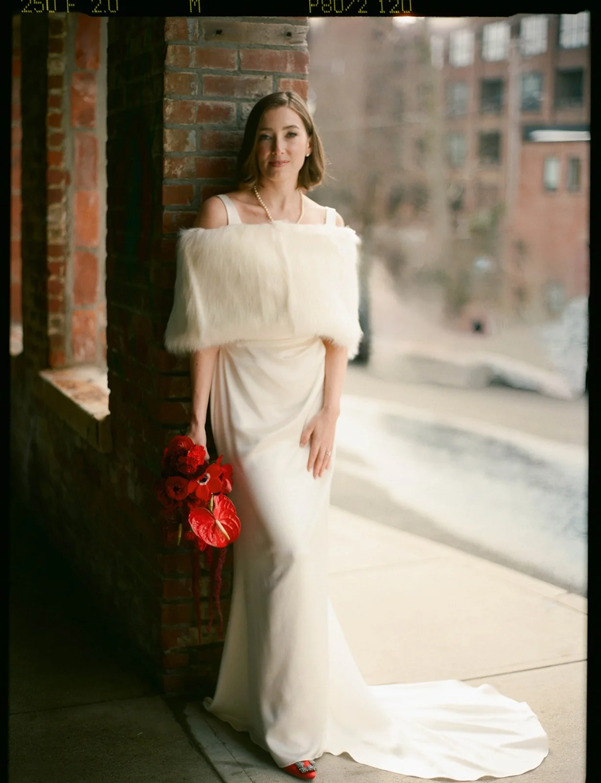 film photo of bride outside the roundhouse