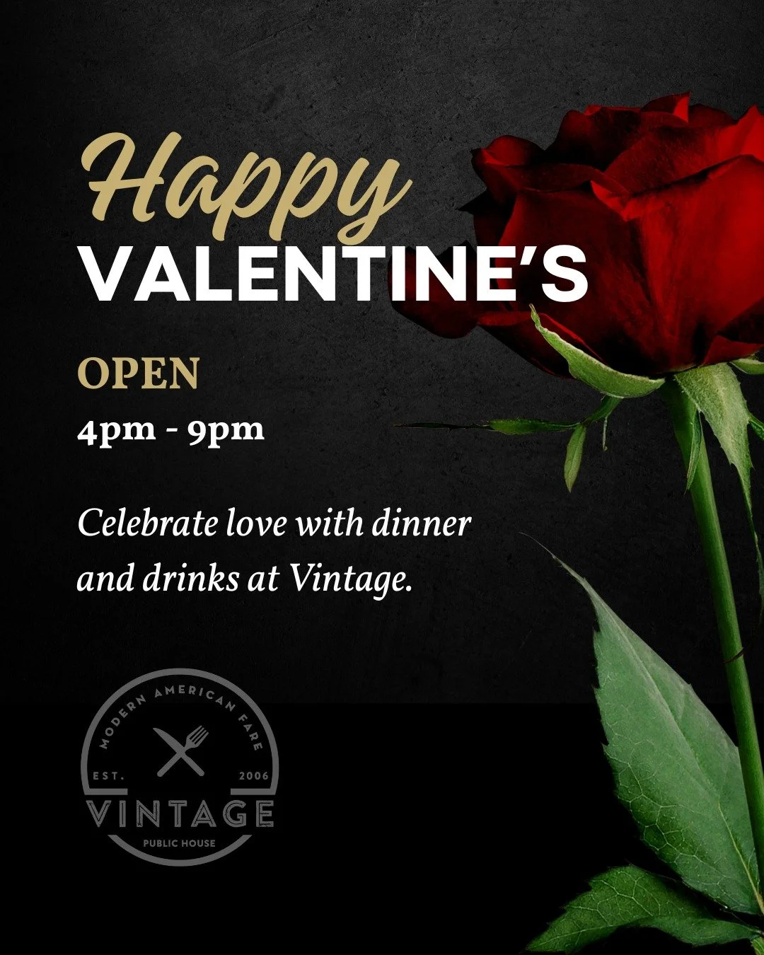 Happy Valentine&rsquo;s Day ❤️ Celebrate love with dinner and drinks at Vintage tonight. Great food, handcrafted cocktails, and the perfect date night vibe.
ㅤ
⏰ Open tonight, 4pm&ndash;9pm
📍 1790 Market St, Redding, CA
ㅤ
#HappyValentinesDay #Valenti