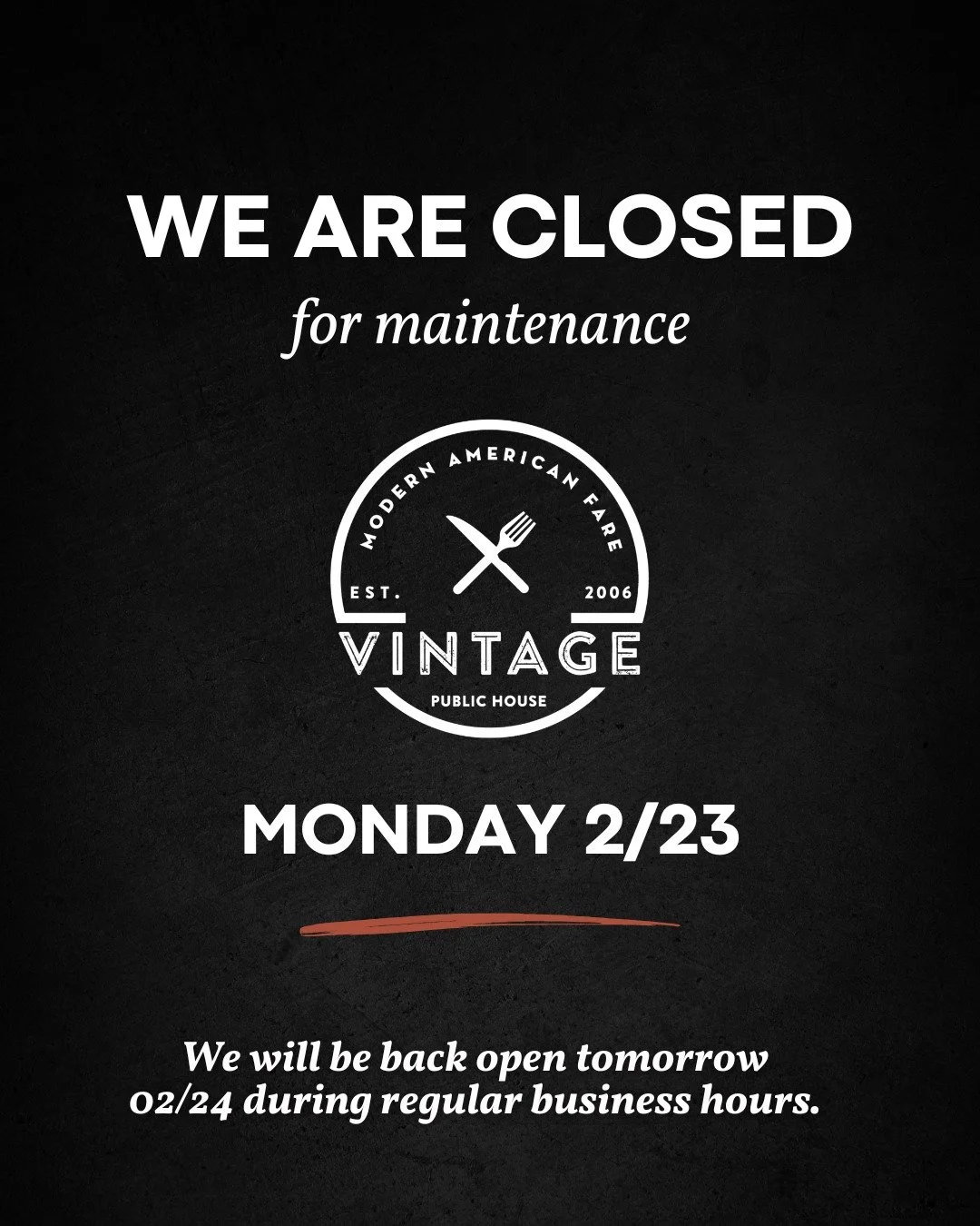 Heads up, friends 🛠️
ㅤ
We&rsquo;re closed today for maintenance to take care of a few behind the scenes updates and keep everything running smoothly.
ㅤ
We&rsquo;ll be back soon and ready to serve you. Thanks for your understanding and we can&rsquo;t