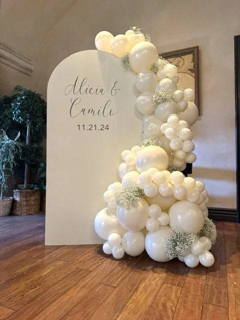 Bridal shower balloon backdrop ivory floral