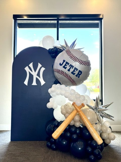 baseball birthday balloon backdrop Derek Jeter NY Mets