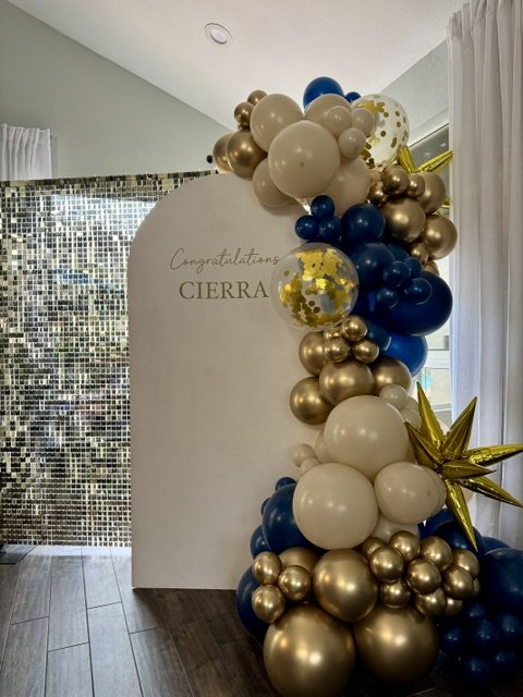 graduation balloon display blue gold