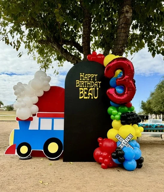 train birthday 3rd birthday balloon display