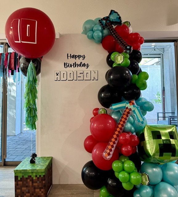 Minecraft birthday 10th birthday balloon display