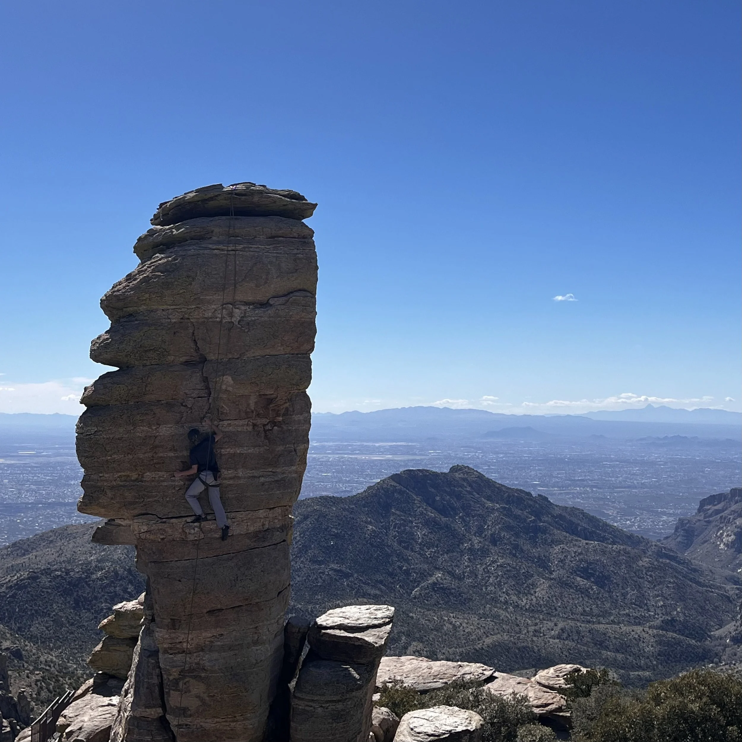 Rock climber on Hitchcock Pinnacle on Mount Lemmon in Tucson