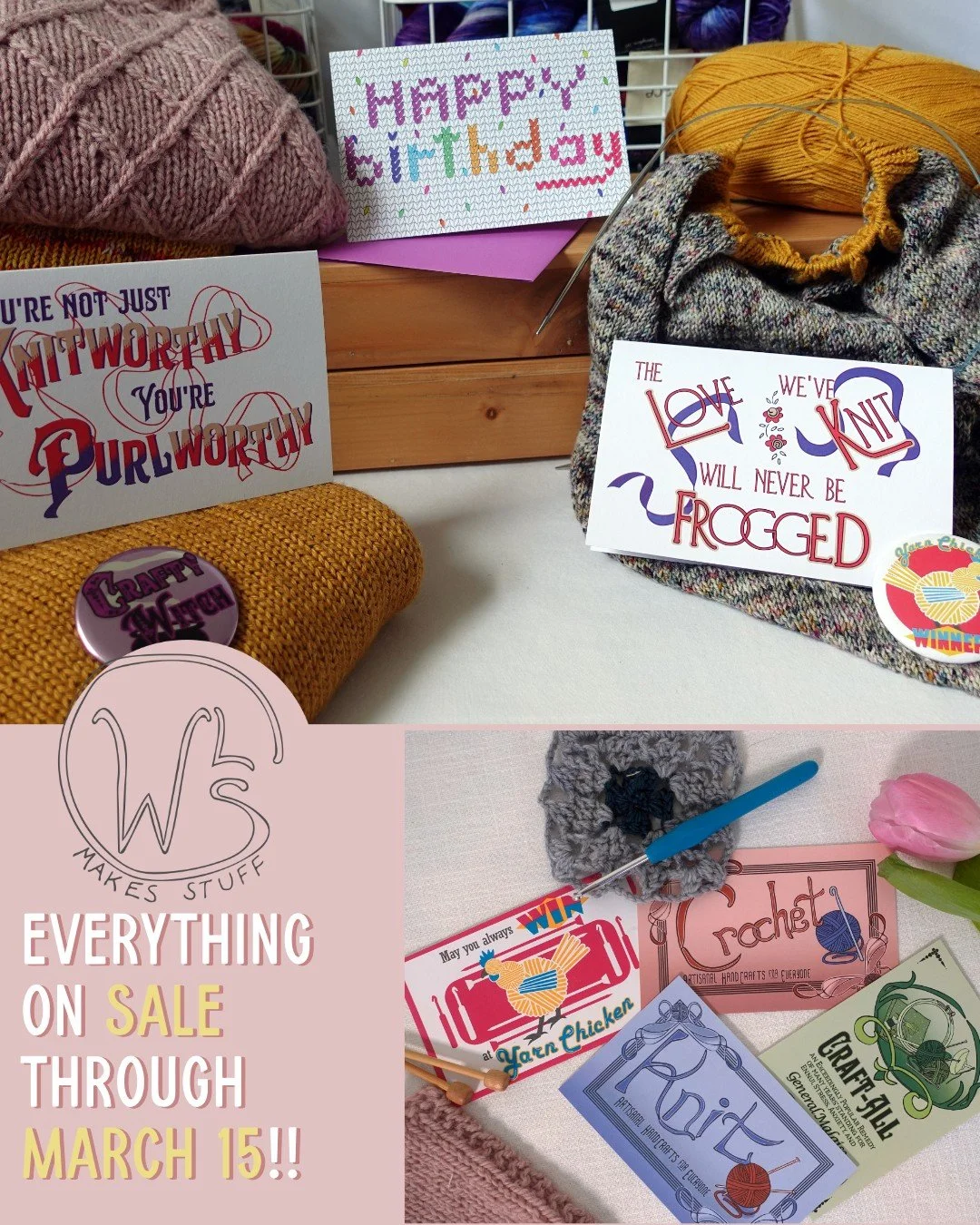 One final reminder that the Birthday Sale in the WLS Makes Stuff Stationery Shop ends Sunday, March 15!  This is a great time to get your hands on any of our new Art Nouveau postcards and stickers, our new Yarn Chicken postcard (perfect if you love t