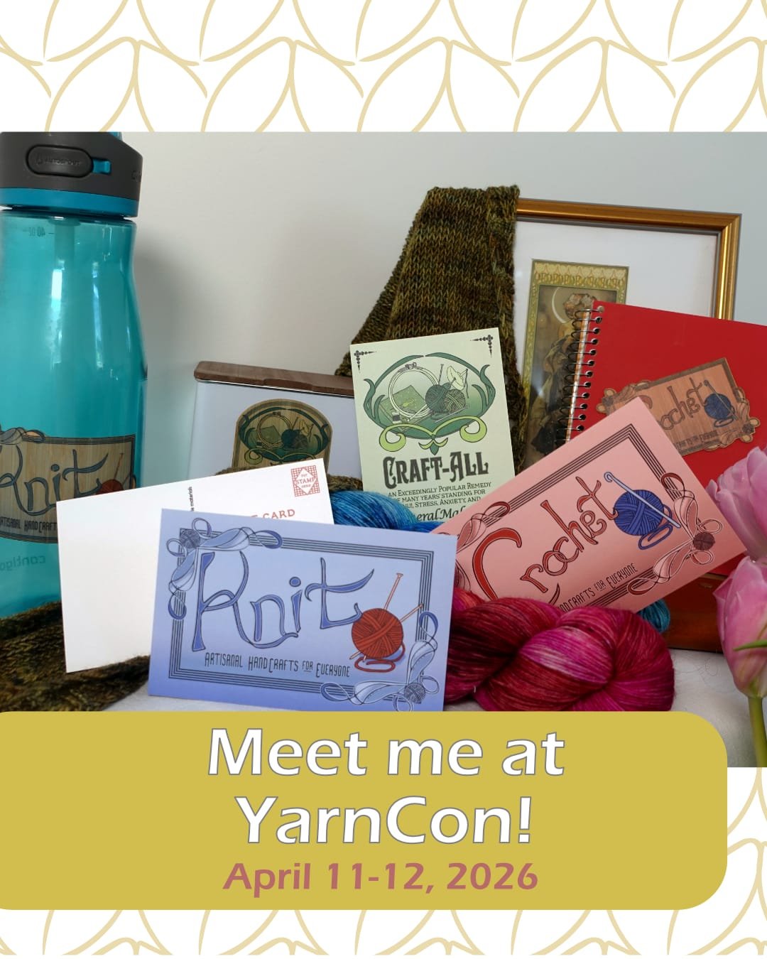 A final reminder that I'll be vending at @yarncon this coming weekend (April 11 and 12)! We'll have all of the new Art Nouveau collection, as well as the greeting cards and the show exclusive postcard, celebrating Chicago!⁣
⁣
The show is at Plumbers 