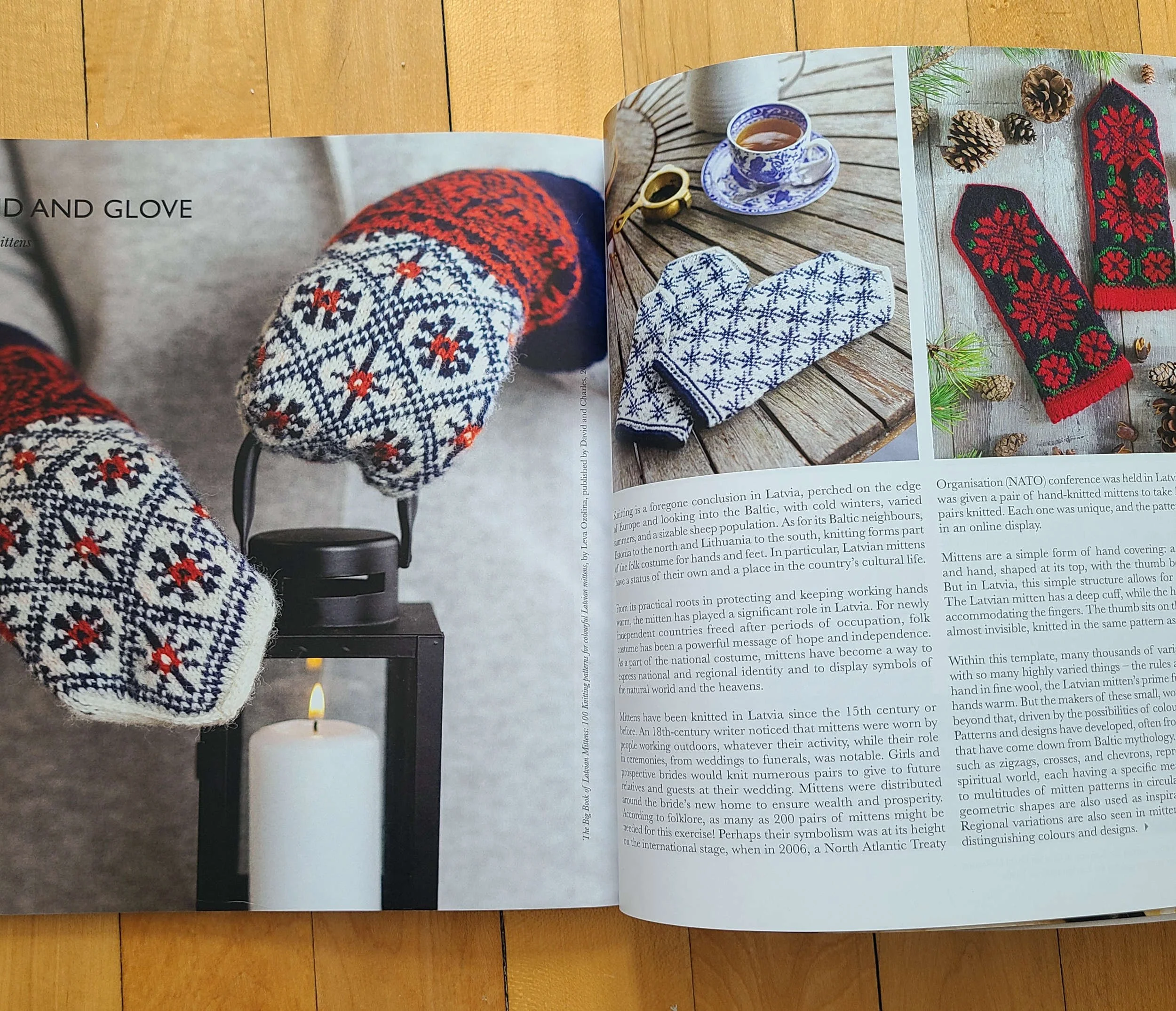 photo of the interior of selvedge magazine showing a feature on Latvian mittens.