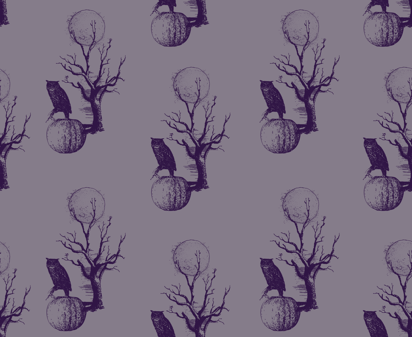 Owl and Pumpkin Toile Purple