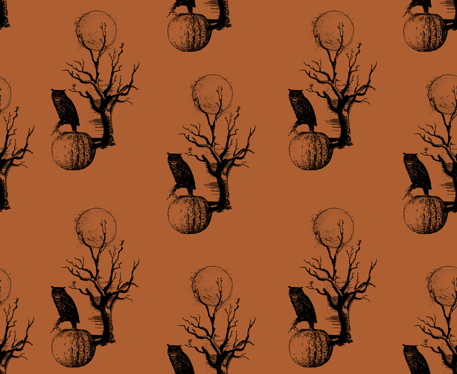 Owl and Pumpkin Toile Orange
