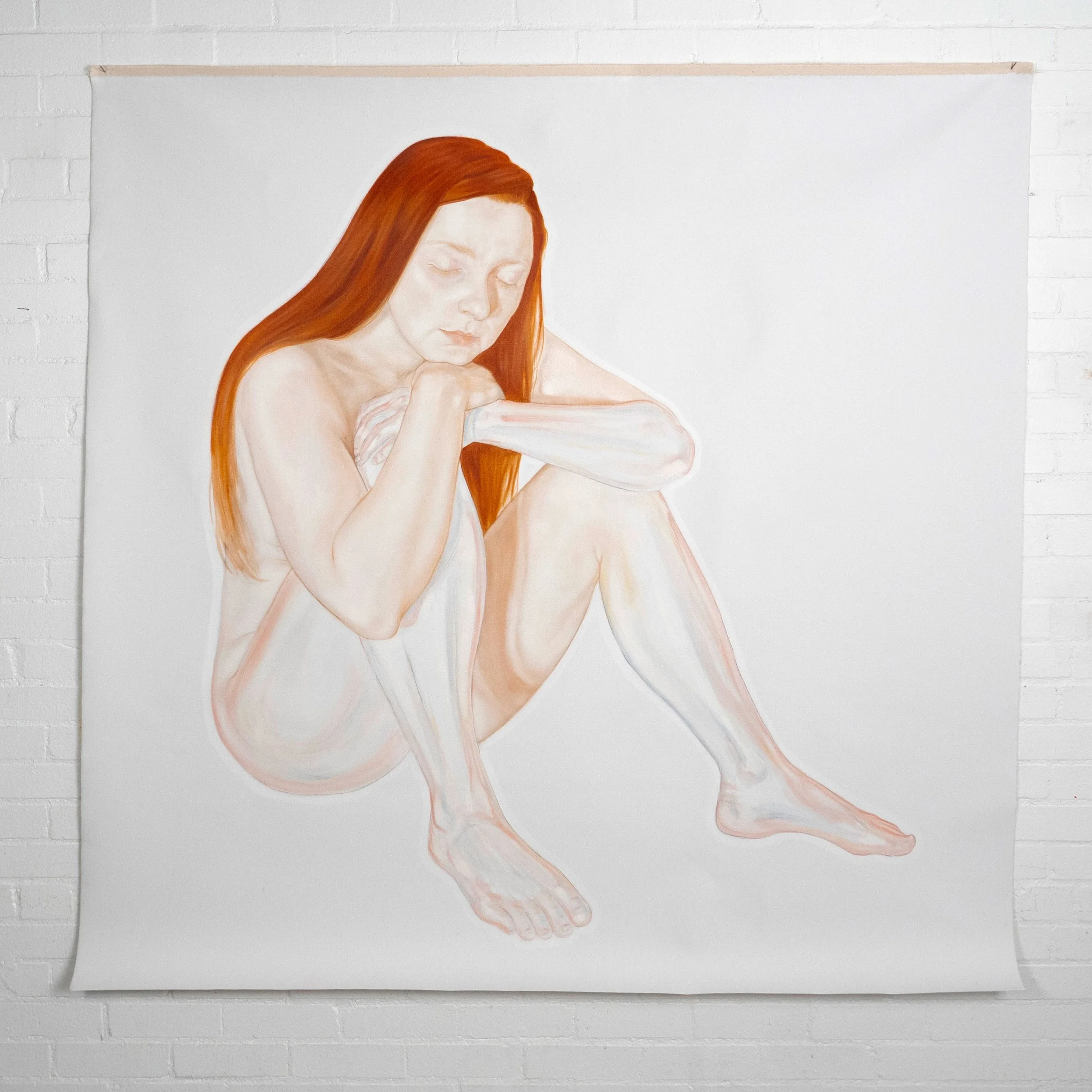 for now, we rest, 2025, oil and graphite on canvas, 61 x 63 in.