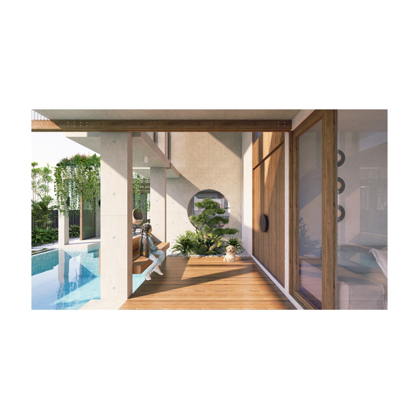.
-- 𝗜𝗻𝘀𝗶𝗱𝗲-𝗢𝘂𝘁 𝗛𝗼𝘂𝘀𝗲 --

Departing from the conventional front-facing entry, this home is approached via a pathway that weaves through garden, poolside entertaining, and outdoor living, creating a layered, experiential journey home.

T