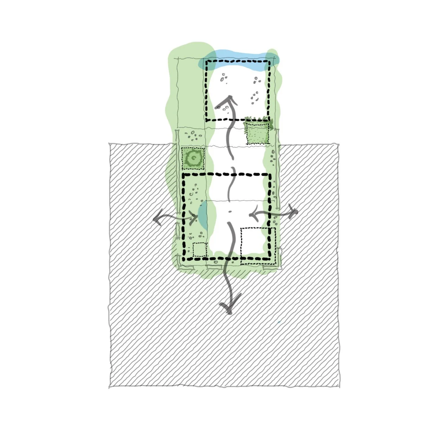 .
-- 𝗙𝗮𝗺𝗶𝗹𝘆 𝗦𝗾𝘂𝗮𝗿𝗲 --

A sneak peek at another family-focused project, soon to break ground.

We are transforming the open courtyard of an existing U-shaped home into a central living space, one that still feels like an outdoor garden but