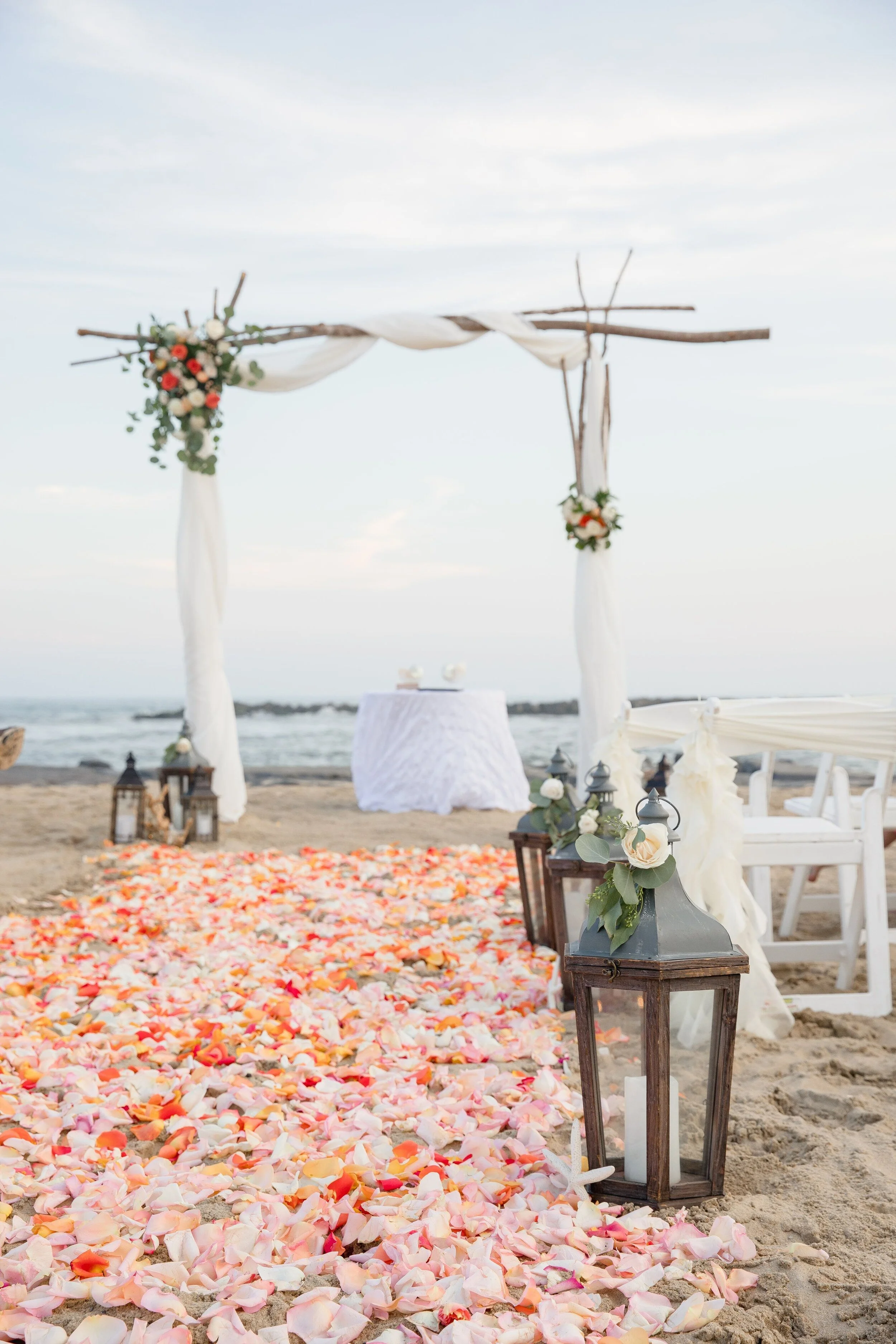 Ocean City Inlet beach, Beach wedding , Destination wedding, flower petals, wedding flowers