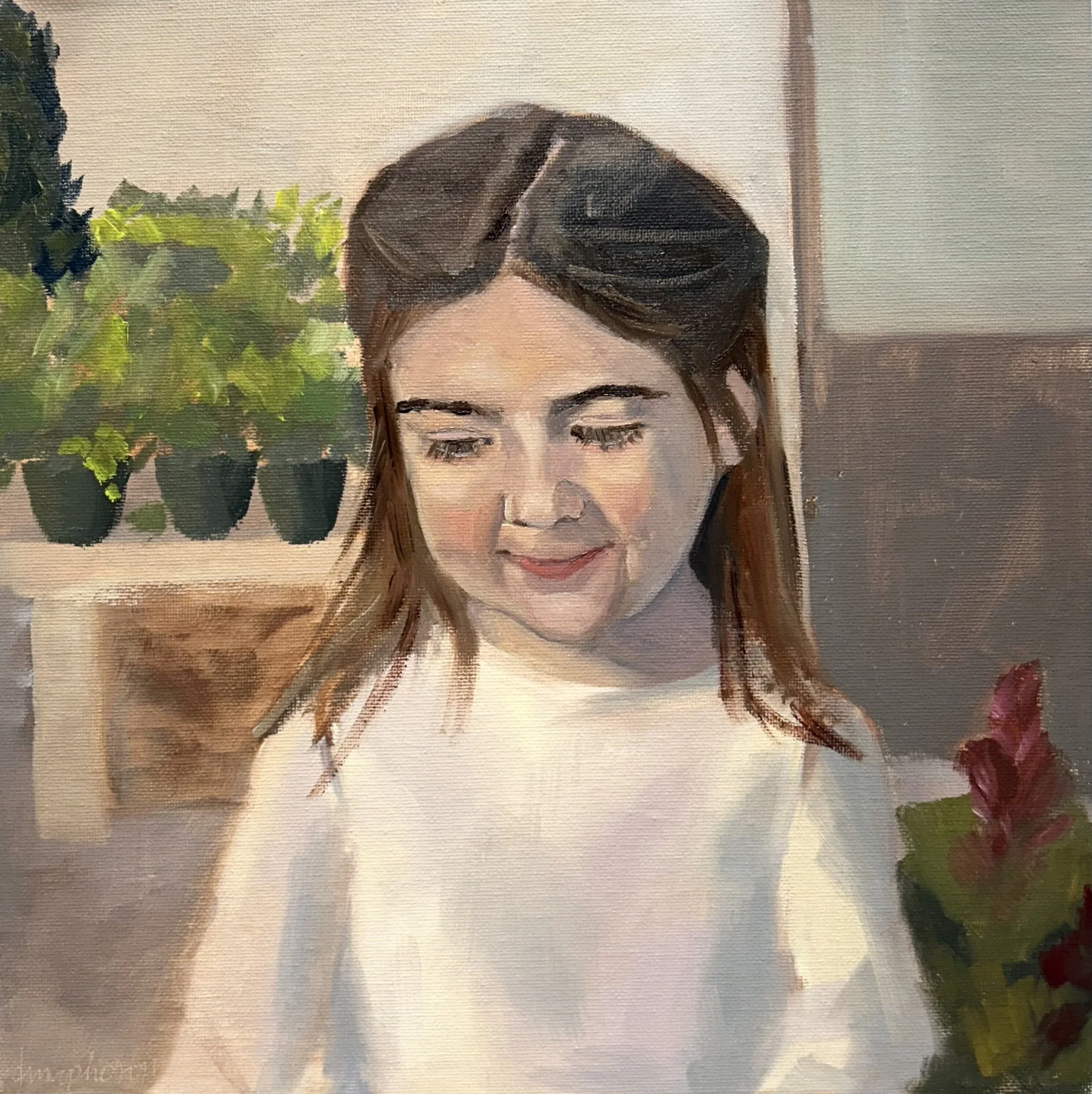 Golden Hour in the Greenhouse | 12x12 inches | Oil on Panel, 2026