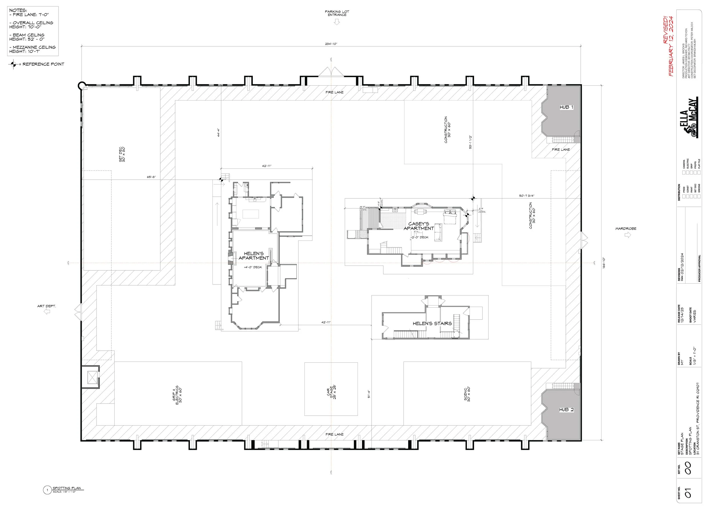 Spotting plan for all stage sets + department spaces