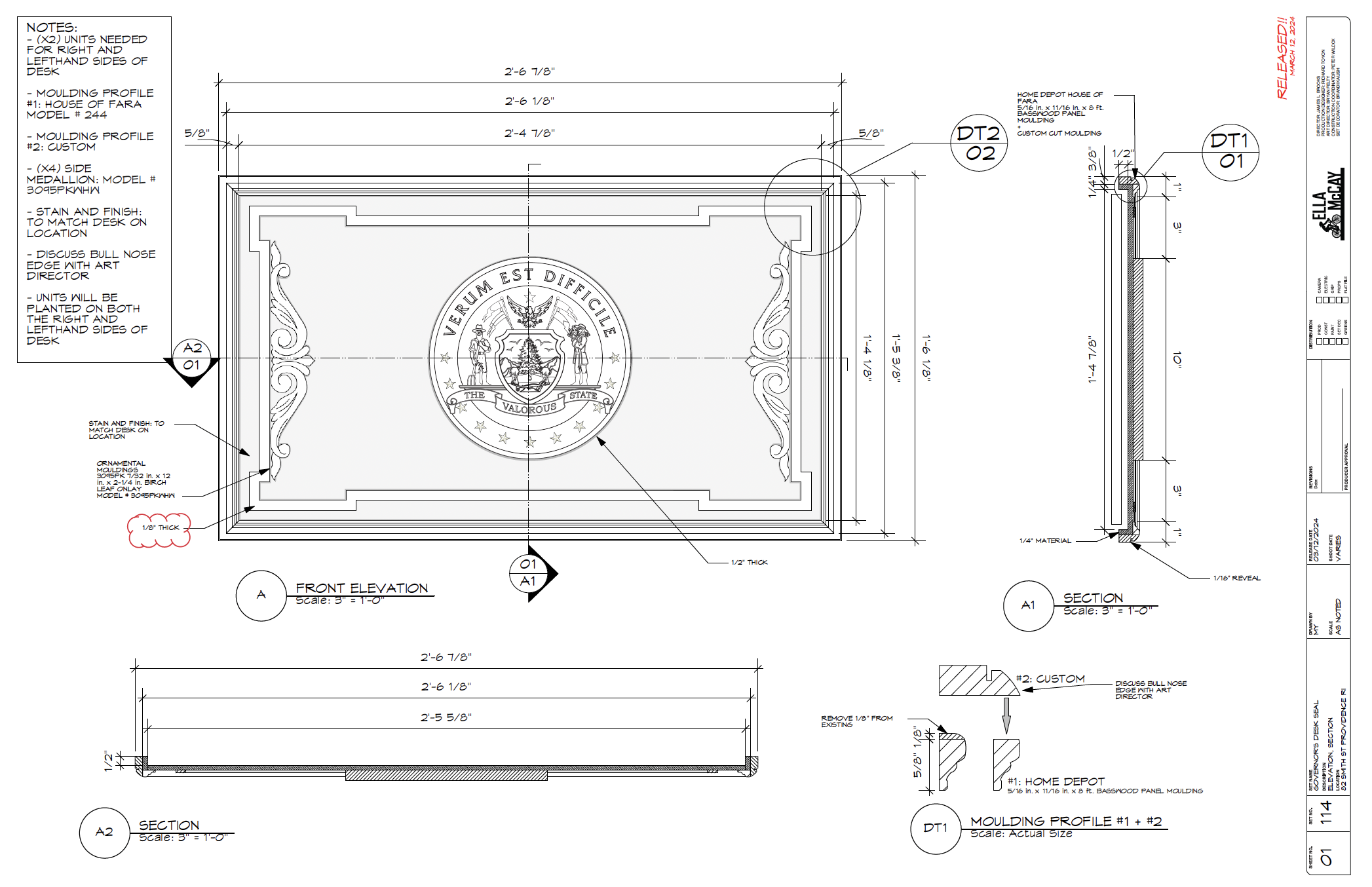 The Government Insignia drawing to cover up the existing Rhode Island Insignia on the governors desk