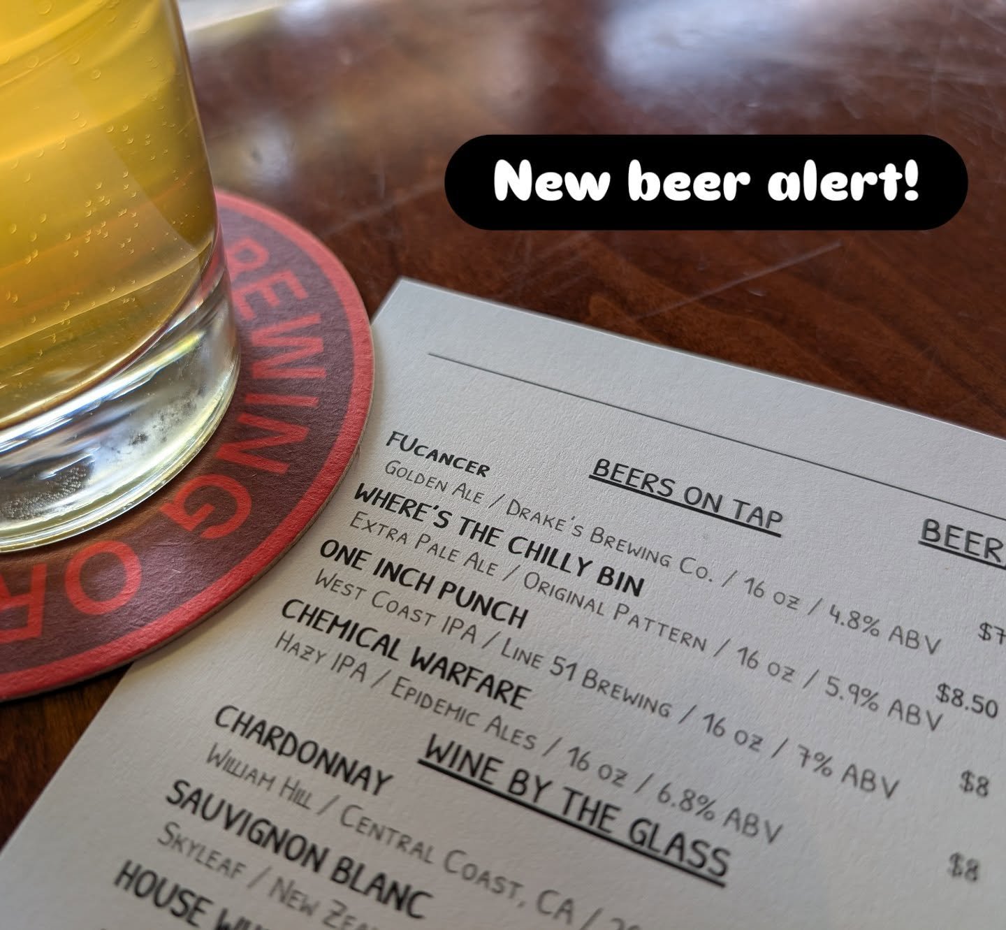 *NEW BEER ALERT!* Original Pattern "Where's The Chilly Bin?" Extra Pale Ale brewed in collaboration with Brix Factory. Hoppy and crispy beer brewed with New Zealand Superdelic, New Zealand Nectaron, HBC 586 (Krush), and Mosaic. Get it while