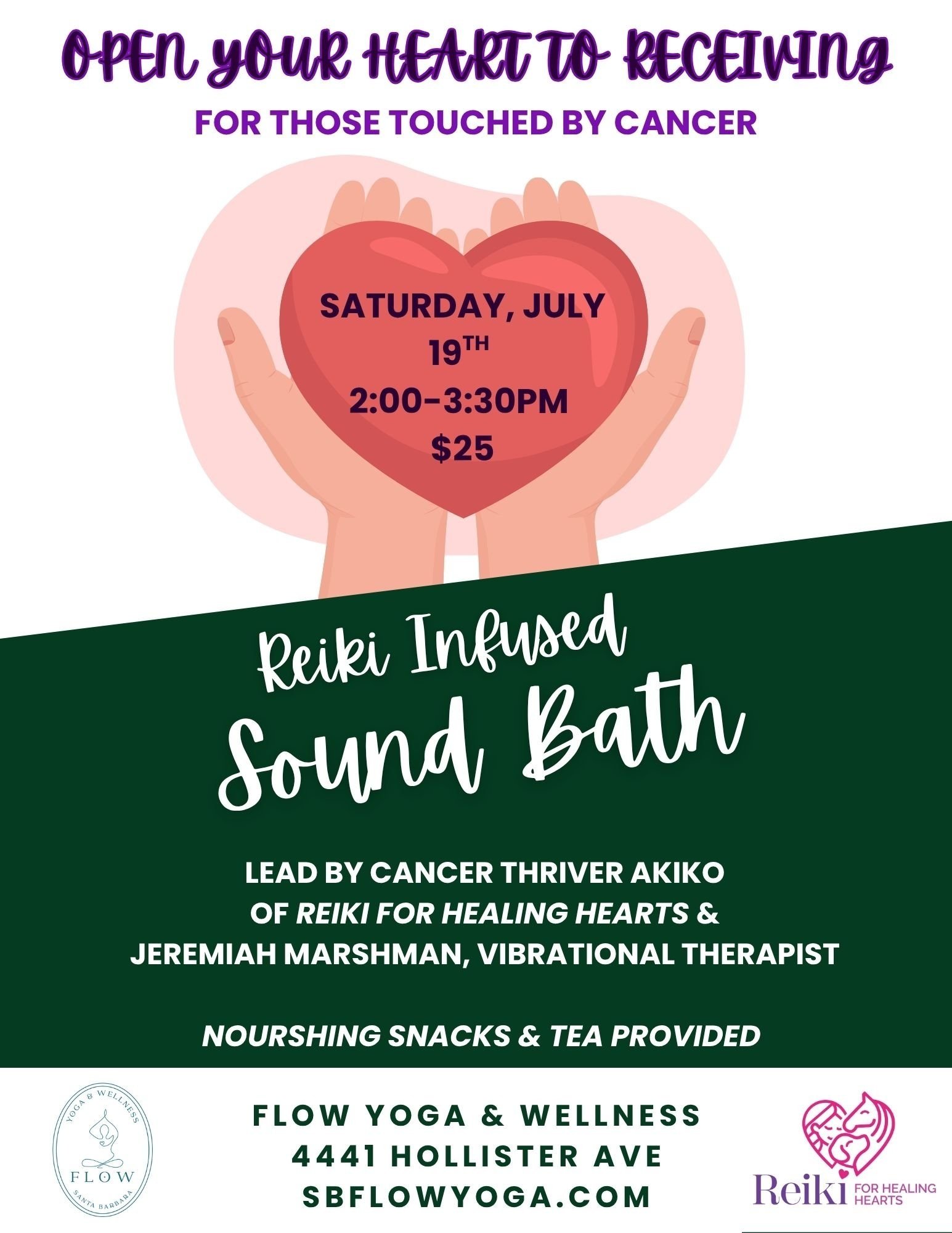 Open your Heart to Receiving ~ for those touched by Cancer.