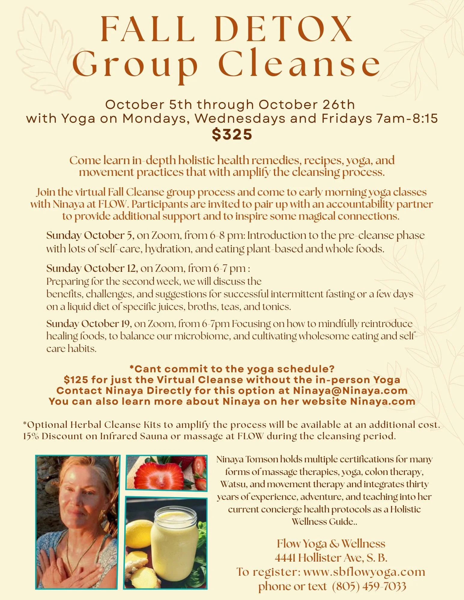 Fall Group Detox - 3 Sunday Virtual meetings With 9 In-Person Yoga Classes