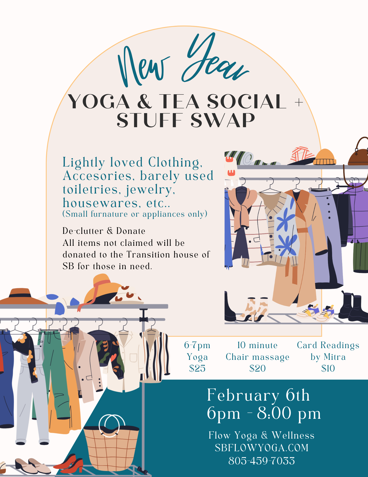 Flow's 1st Friday Yoga & Tea Social & our seasonal CLOTHING SWAP!