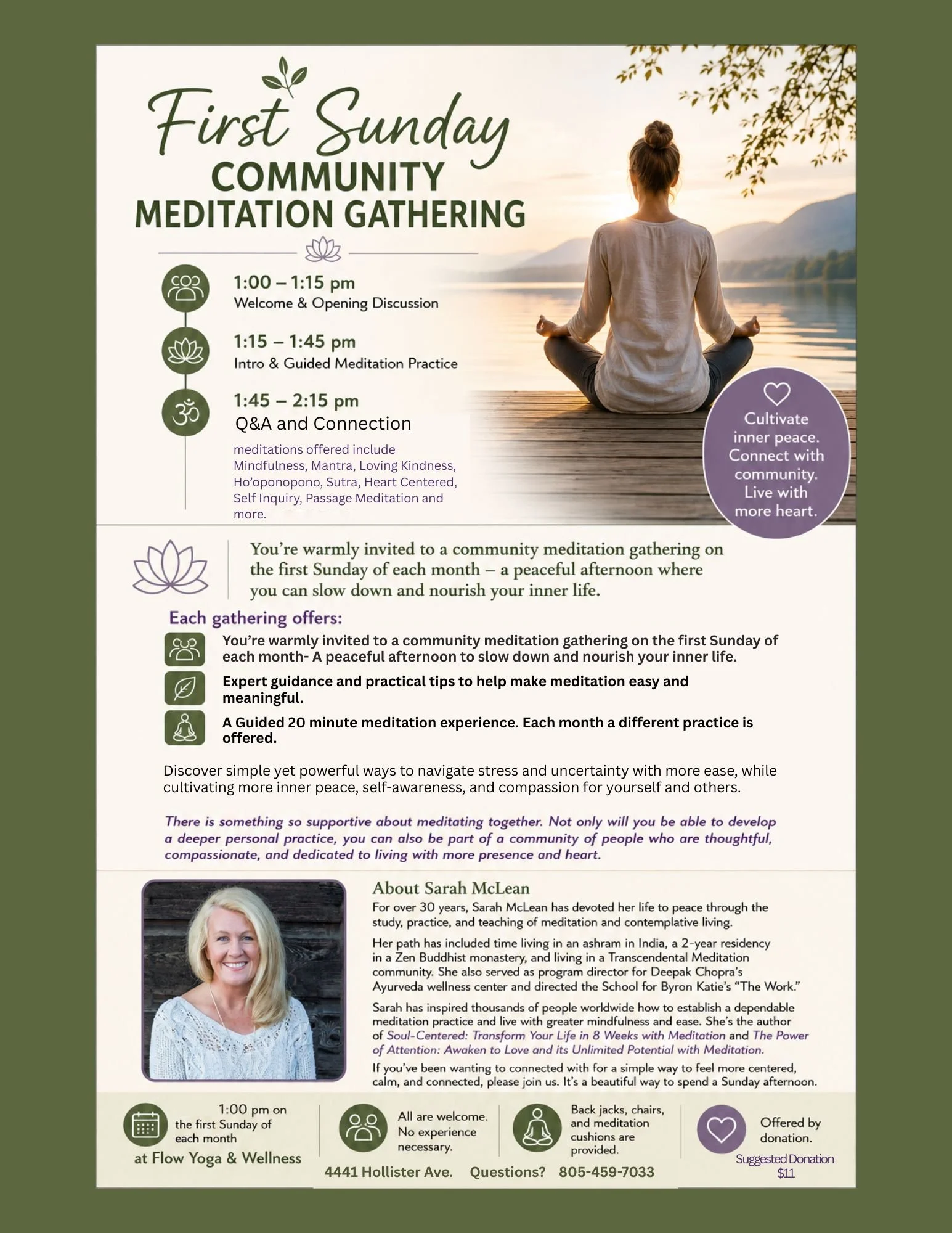 1st Sunday - Community Meditation Gathering with Sarah McLean